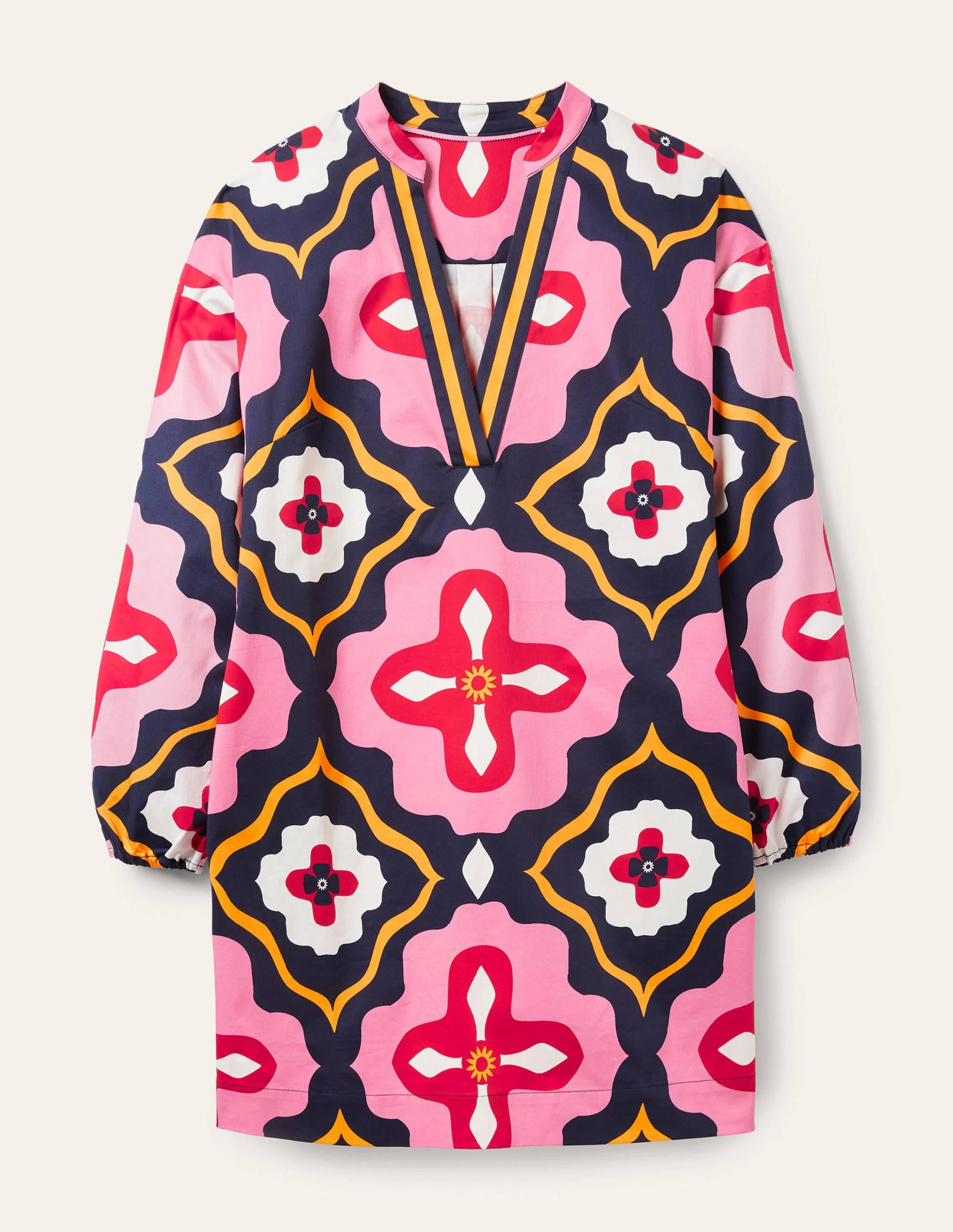Notch Neck Mini Shift Dress-French Navy, Moroccan Diamond - Image 5