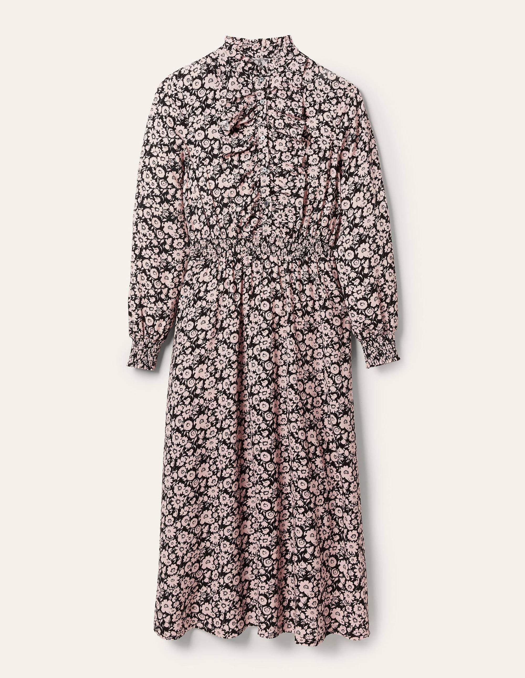 Ruffle Front Midi Dress-Black, Elegant Bloom - Image 6