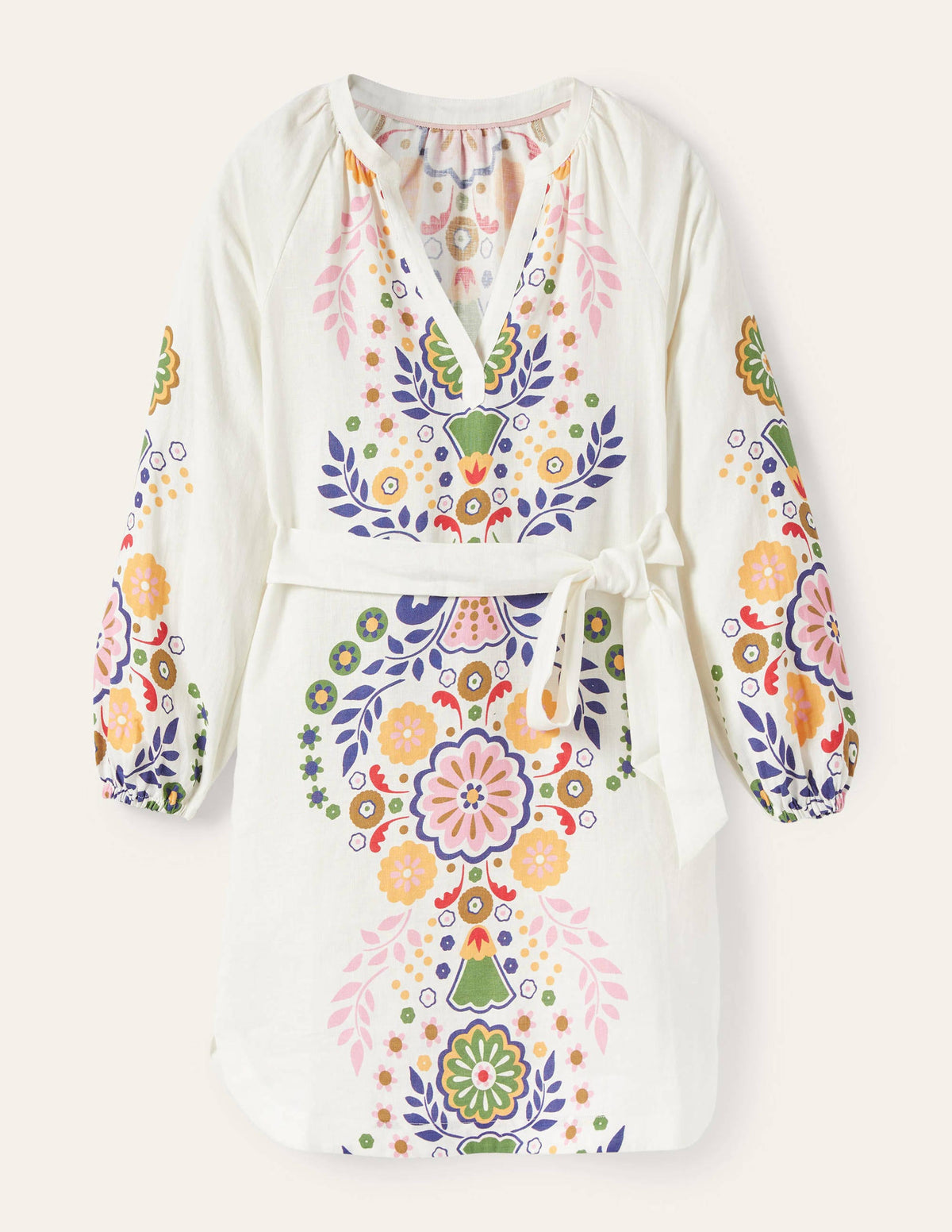 Notch Neck Linen Mini Dress-Ivory, Opulent Garden Dress - Image 2