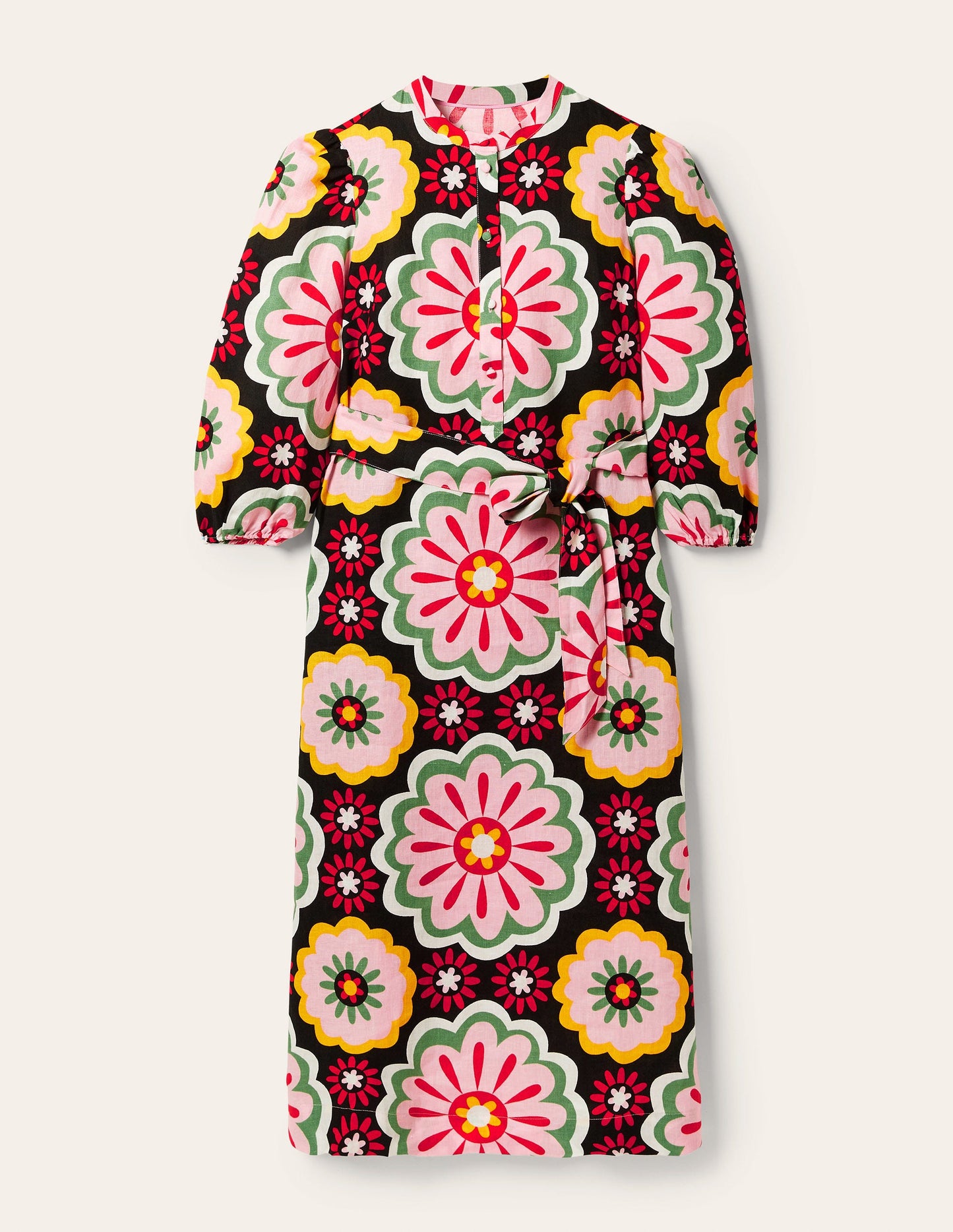 Linen Midi Shirt Dress-Black, Opulent Daisy