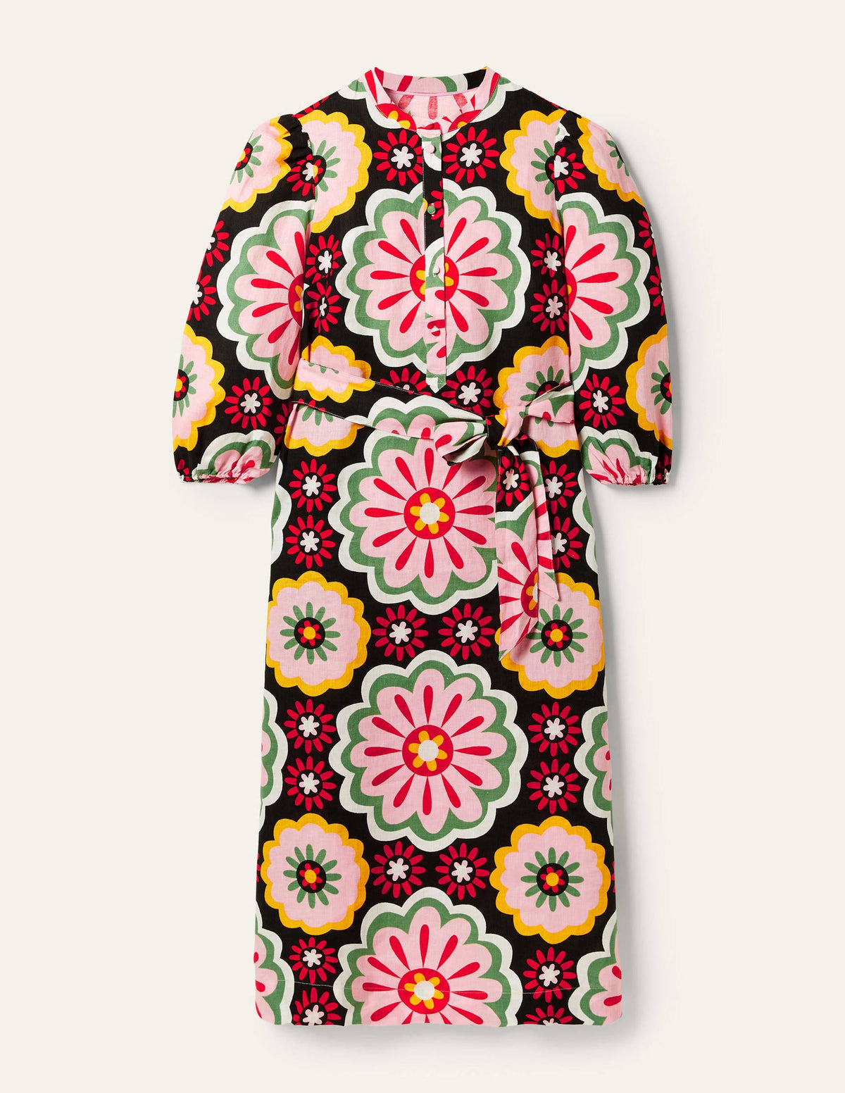 Linen Midi Shirt Dress-Black, Opulent Daisy - Image 6