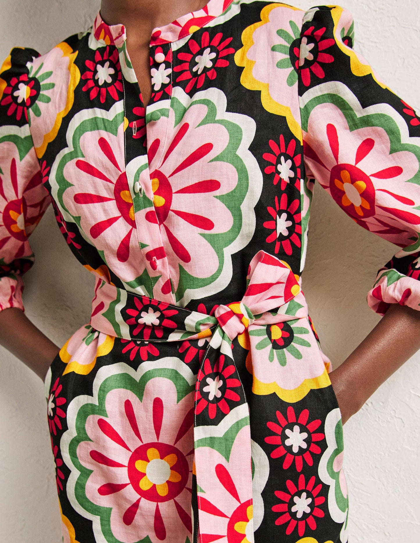 Linen Midi Shirt Dress-Black, Opulent Daisy