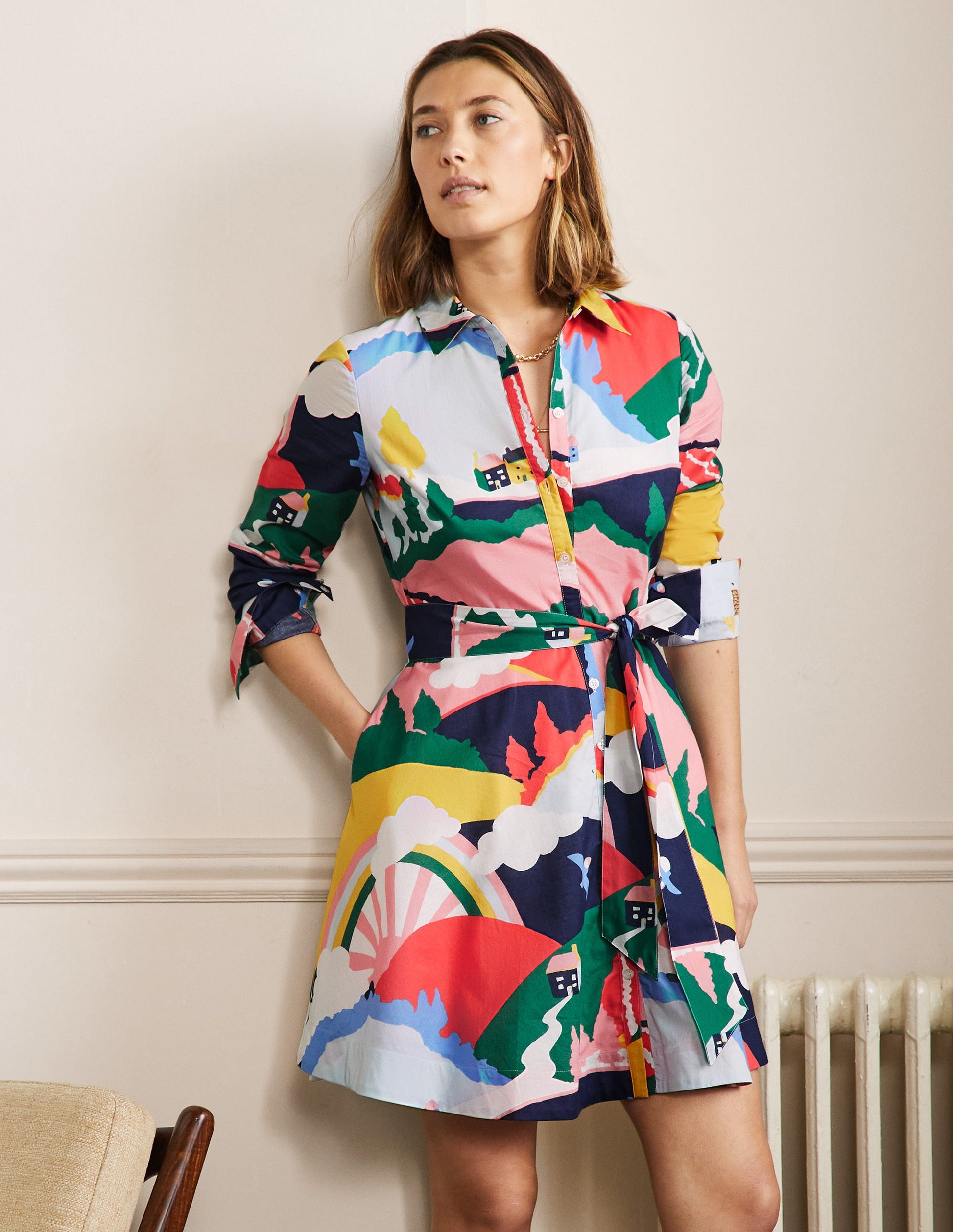 Kitty Shirt Dress-French Navy, Scenic Meadow-1