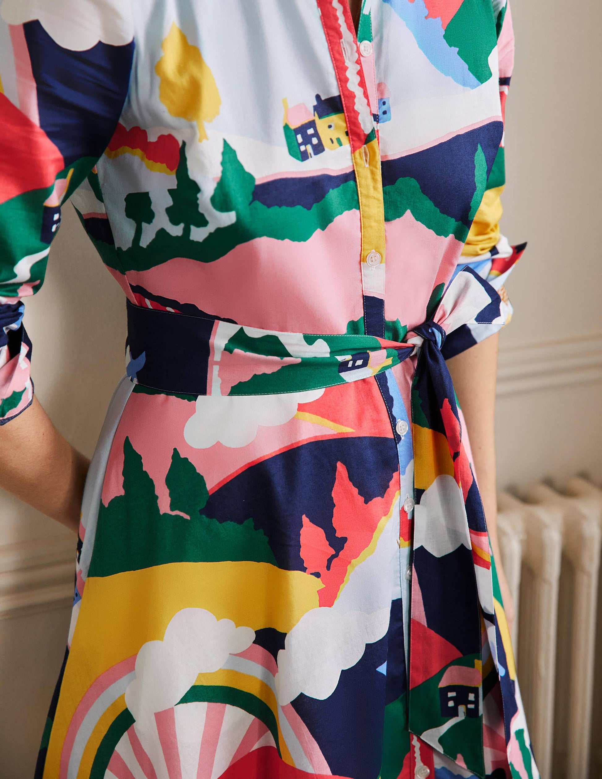 Kitty Shirt Dress-French Navy, Scenic Meadow-2