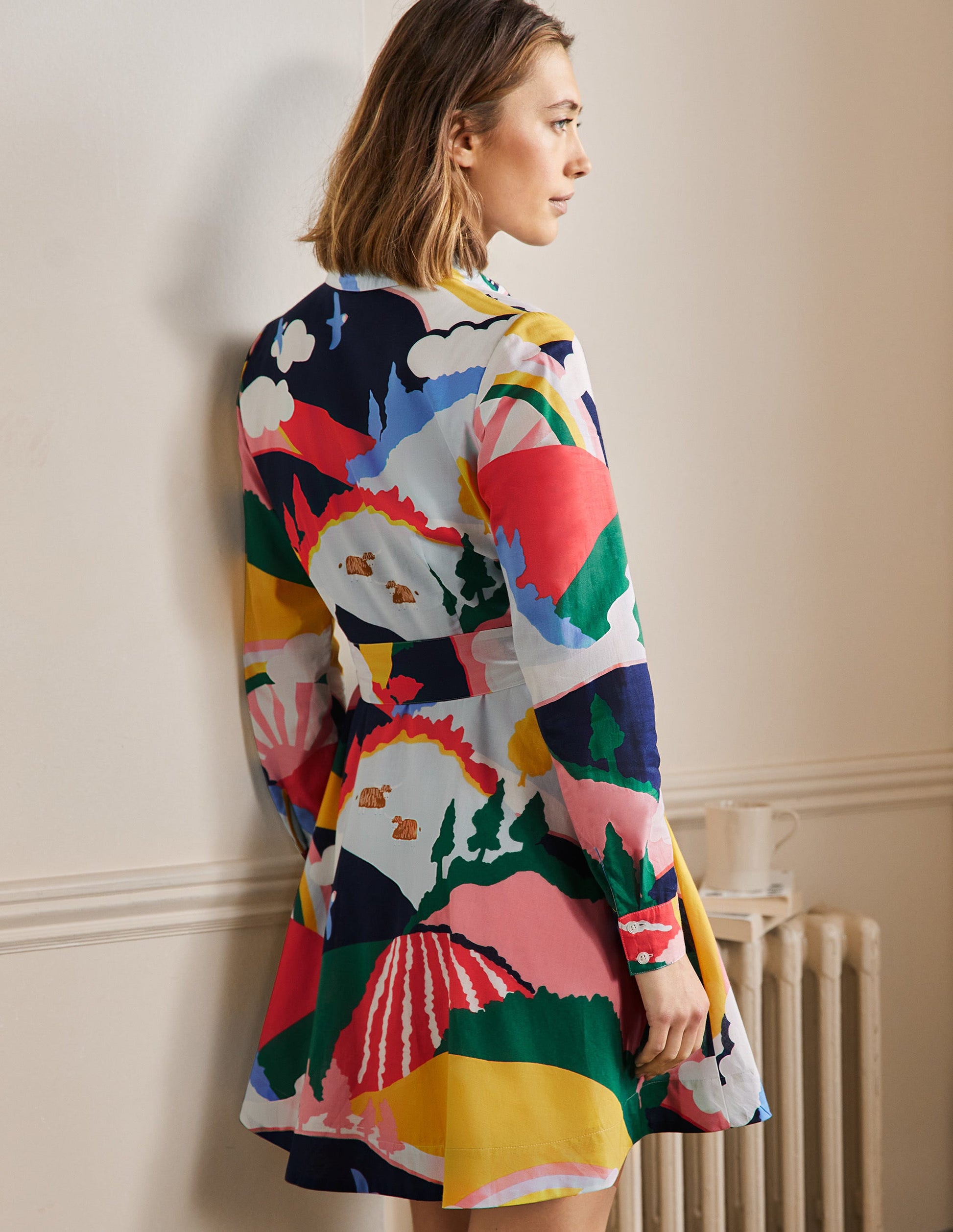 Kitty Shirt Dress-French Navy, Scenic Meadow-3