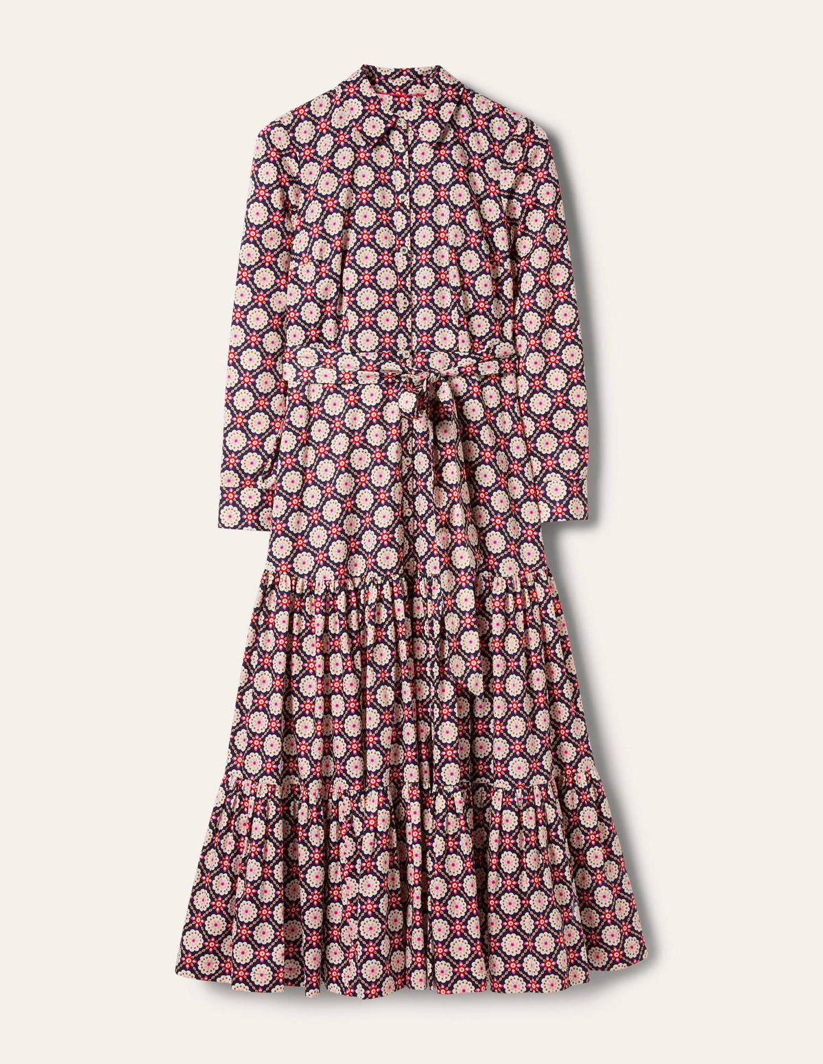 Button Through Maxi Dress-Navy Geo-5