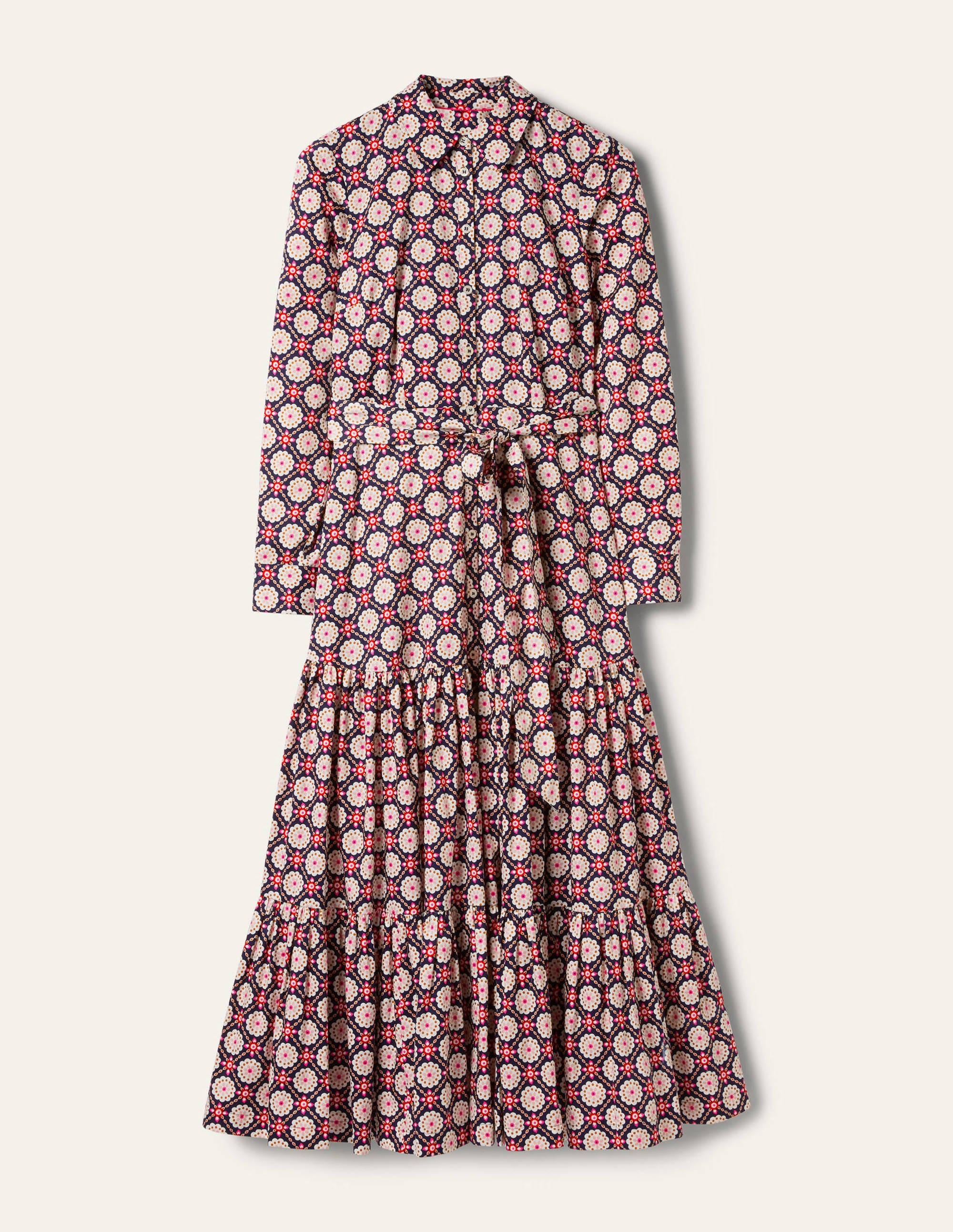 Button Through Maxi Dress-Navy Geo - Image 5