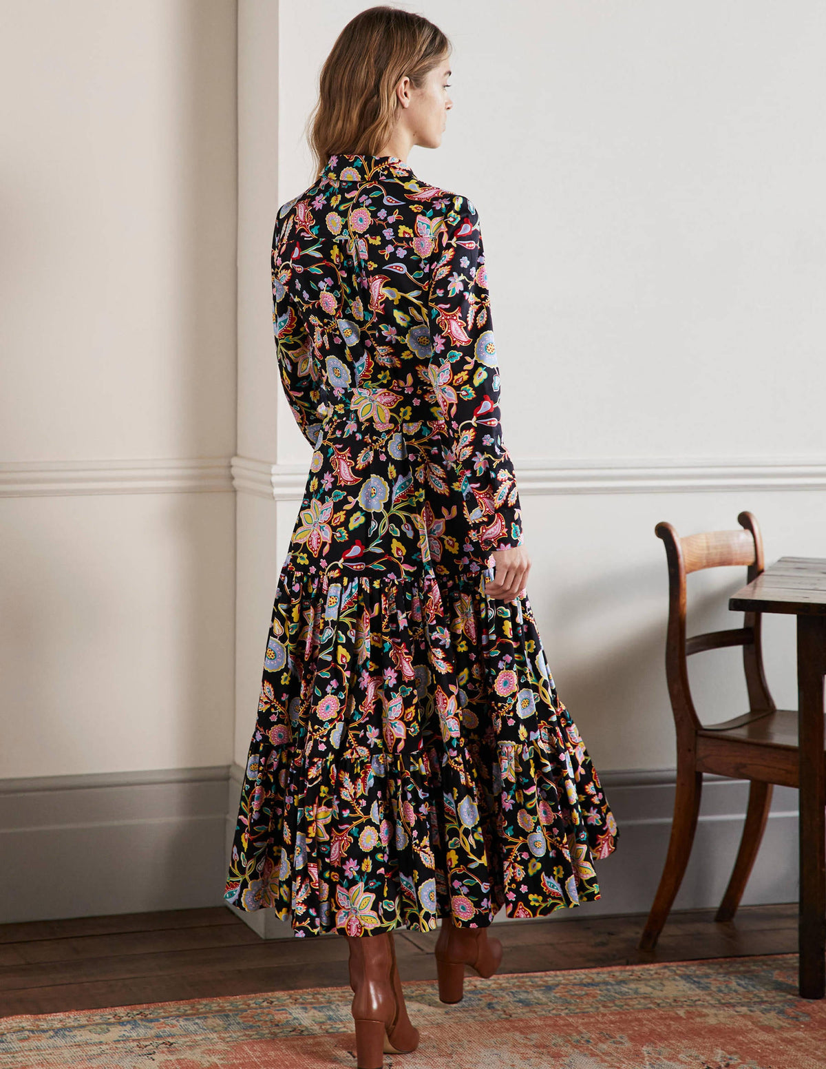 Button Through Maxi Dress-Black, Opulent Paradise - Image 3