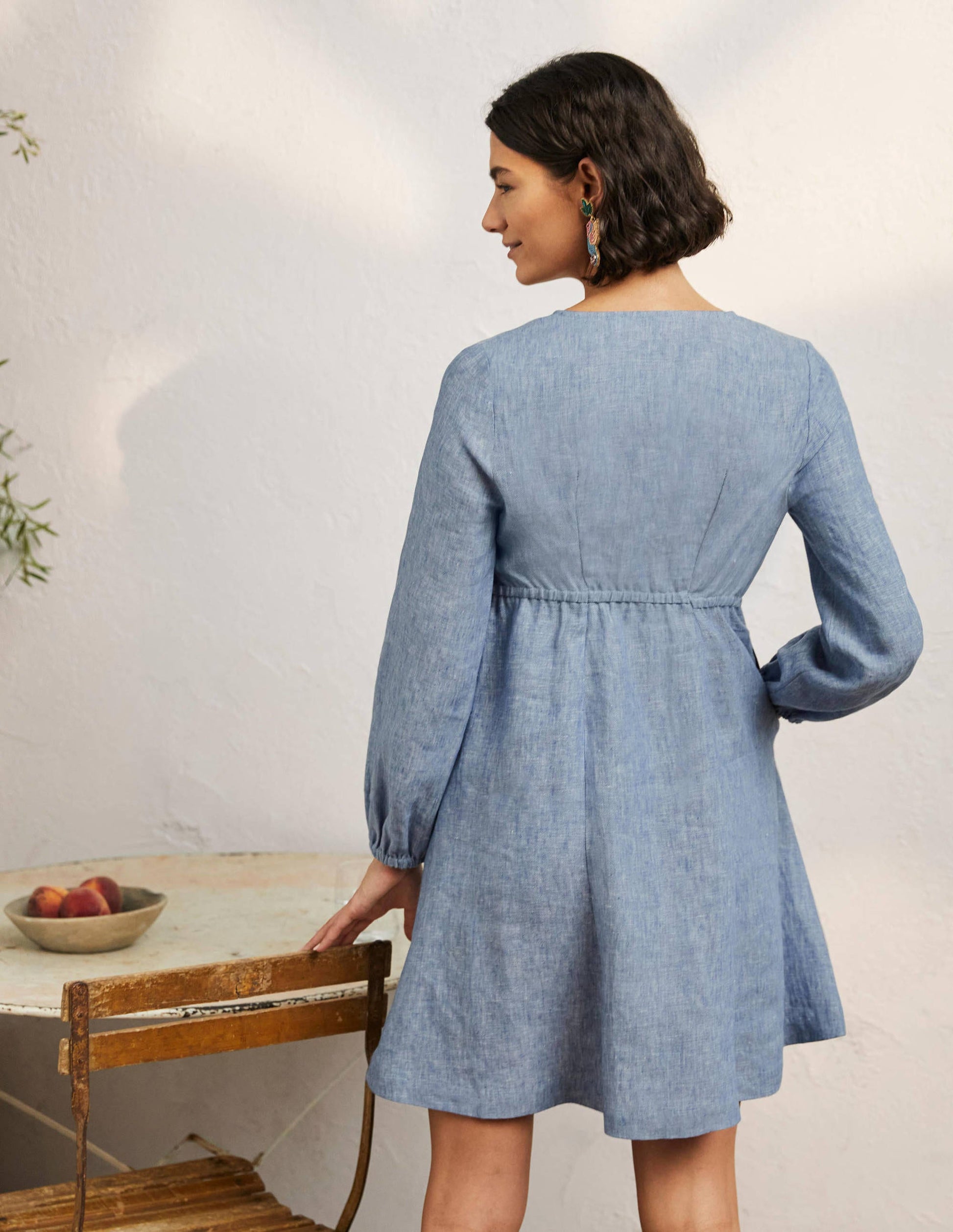 V-Neck Flippy Mini Dress-Chambray-3