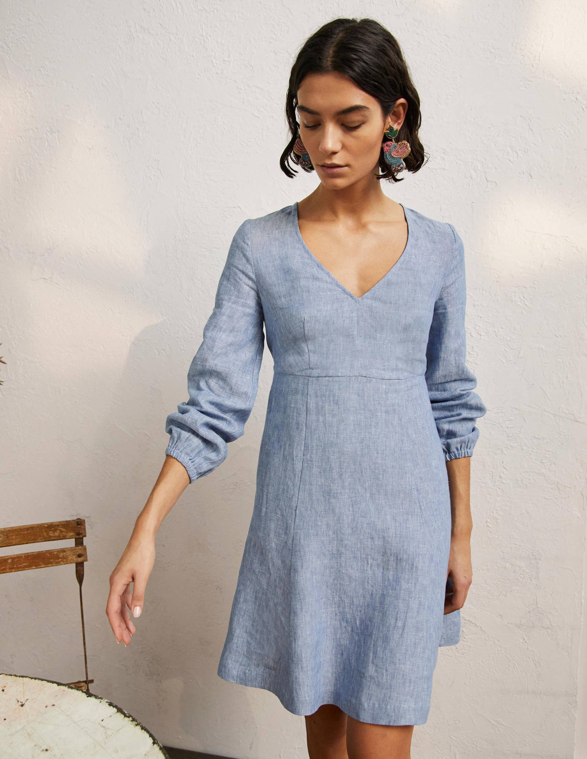 V-Neck Flippy Mini Dress-Chambray-4