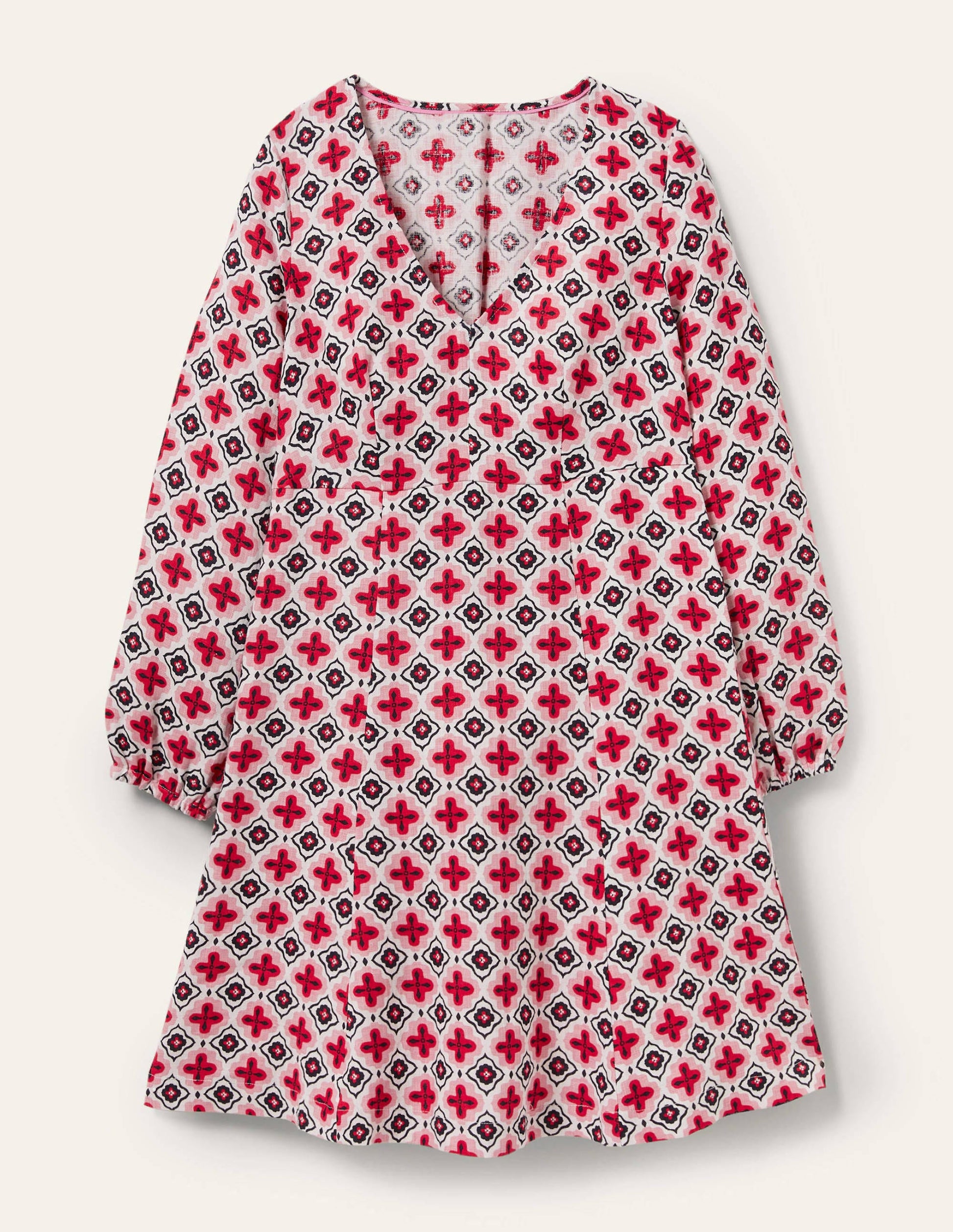 V-Neck Flippy Mini Dress-Formica Pink, Moroccan Diamond-5