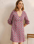 V-Neck Flippy Mini Dress-Formica Pink, Moroccan Diamond
