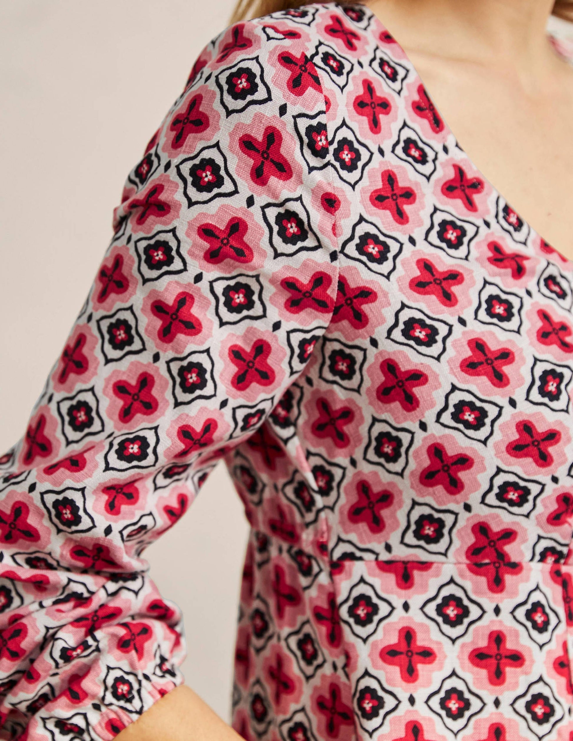 V-Neck Flippy Mini Dress-Formica Pink, Moroccan Diamond-2
