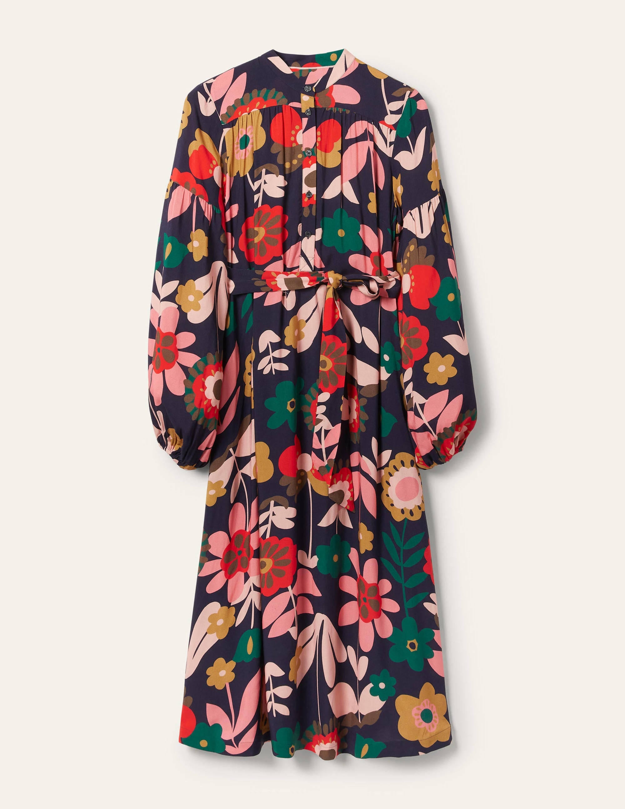 Blouson Sleeve Midi Dress-French Navy, Flora Bloom - Image 5