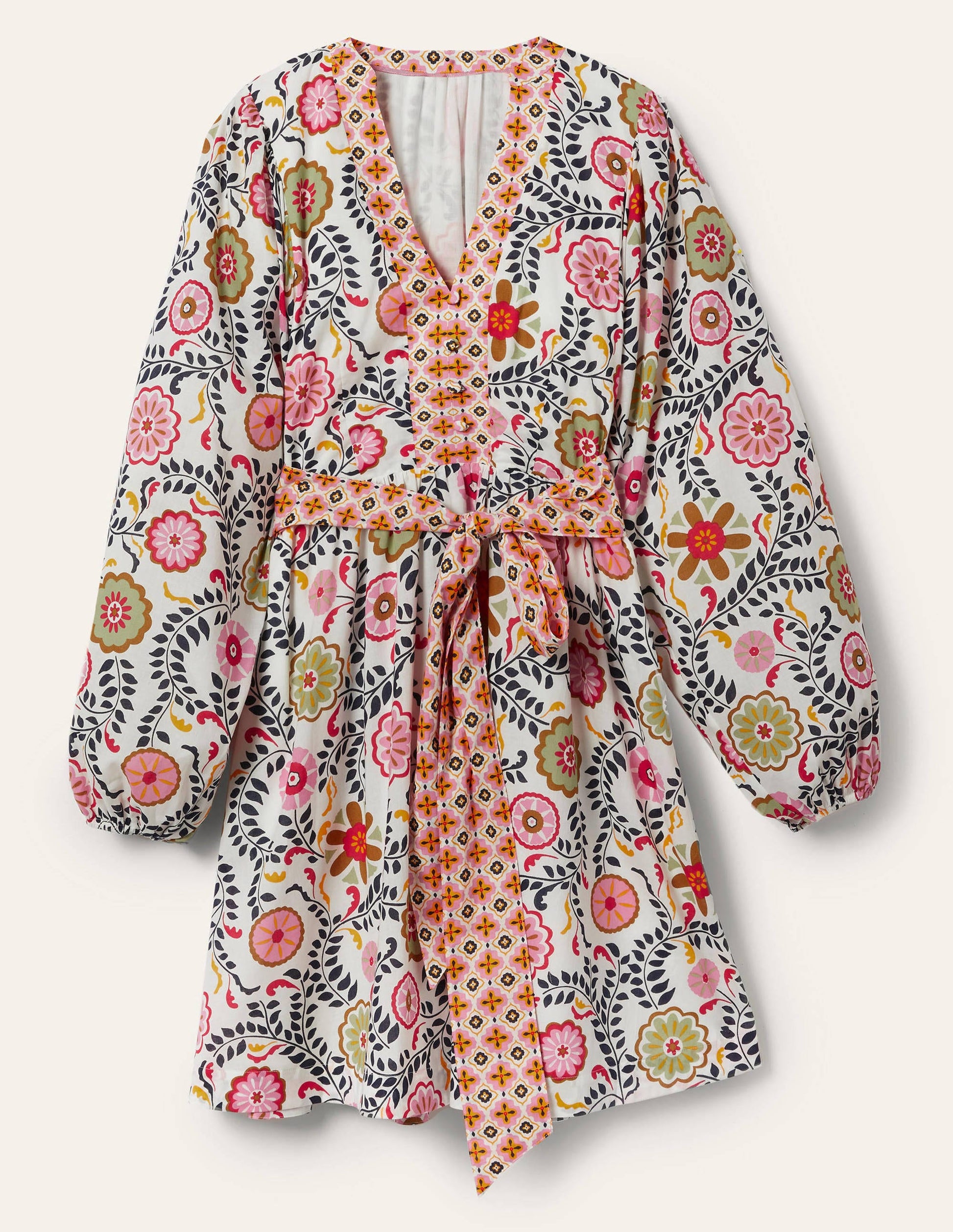 Notch Neck Cotton Dress-Ivory, Opulent Garden-5