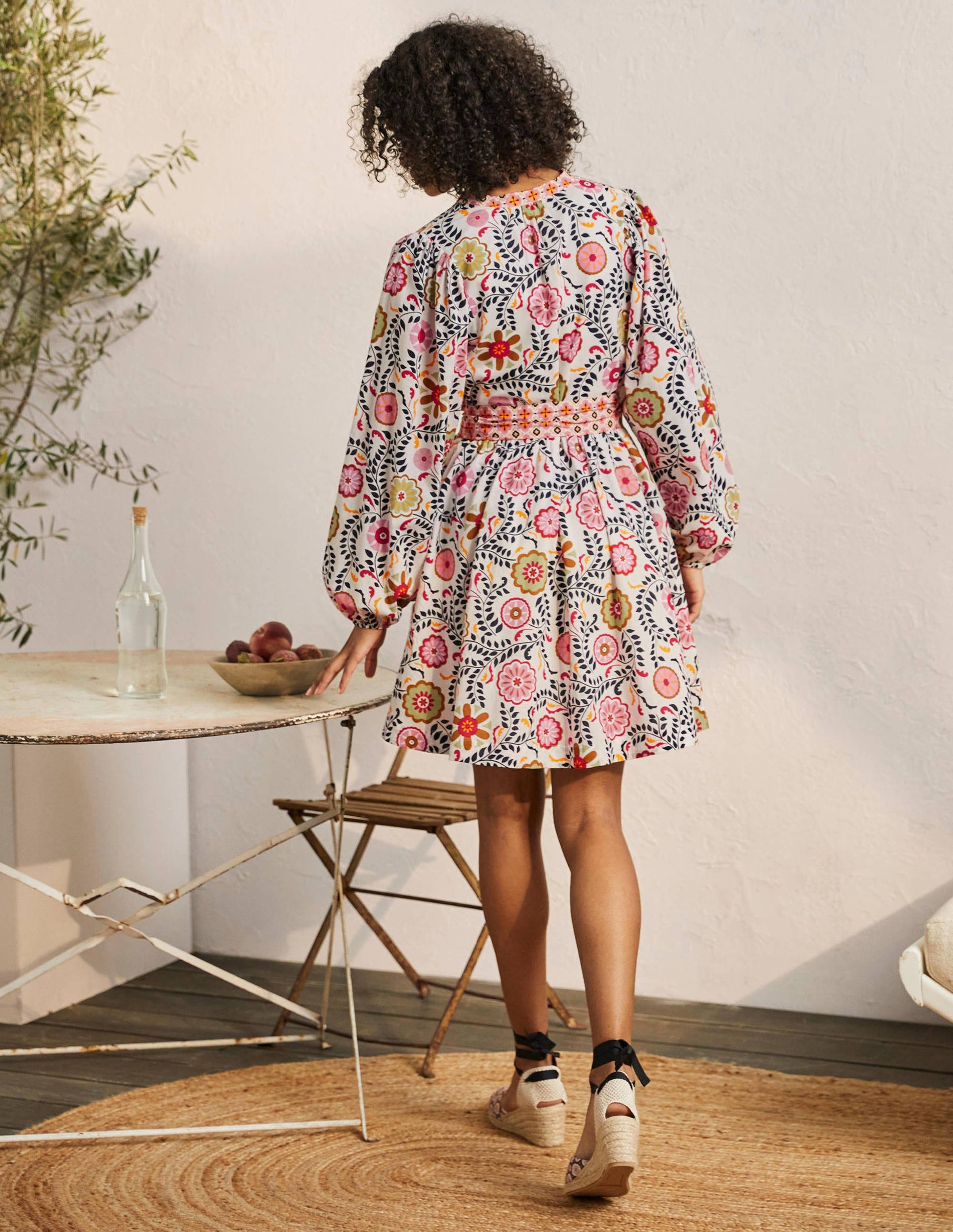 Notch Neck Cotton Dress-Ivory, Opulent Garden-3