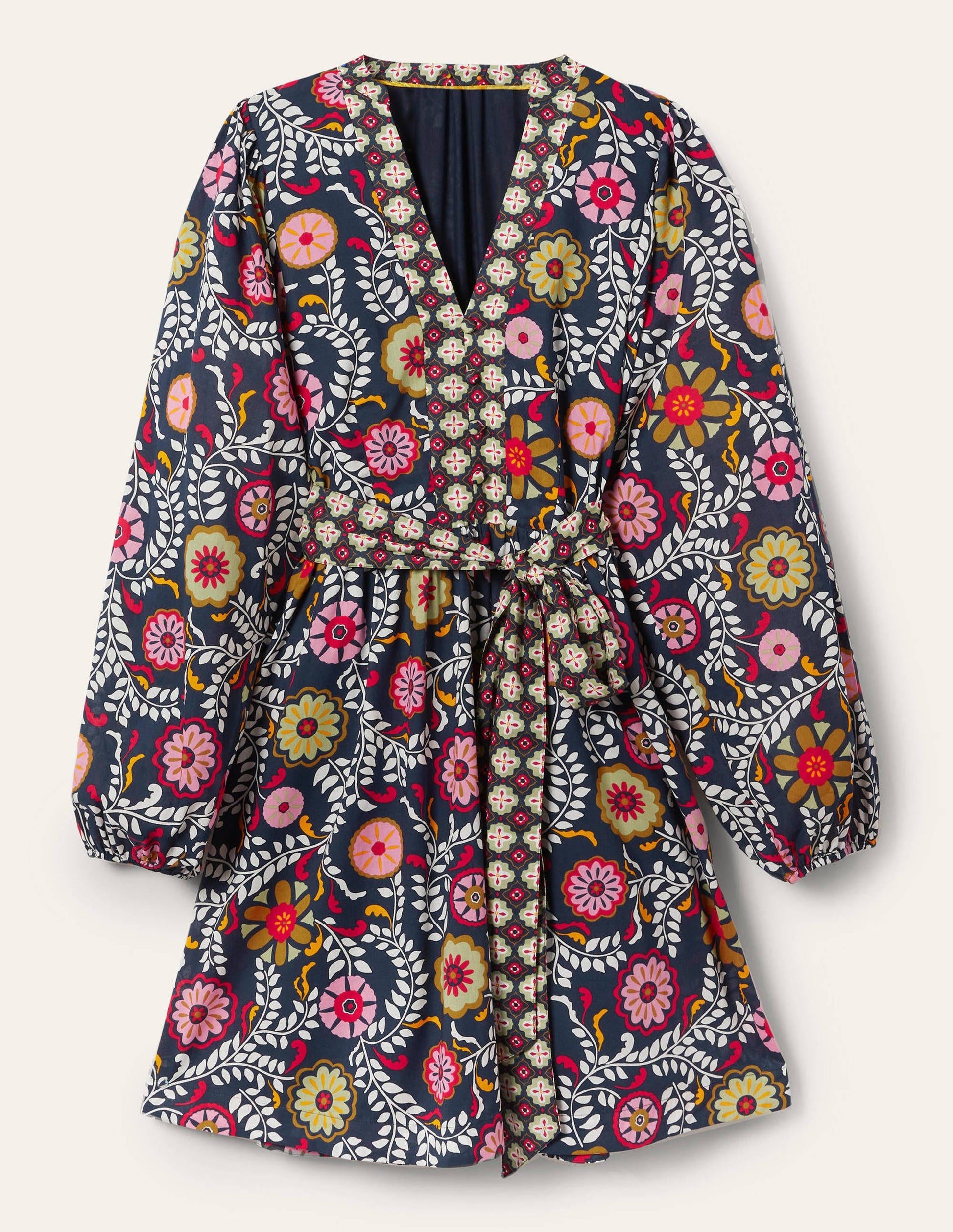 Notch Neck Cotton Dress-French Navy, Opulent Garden-5