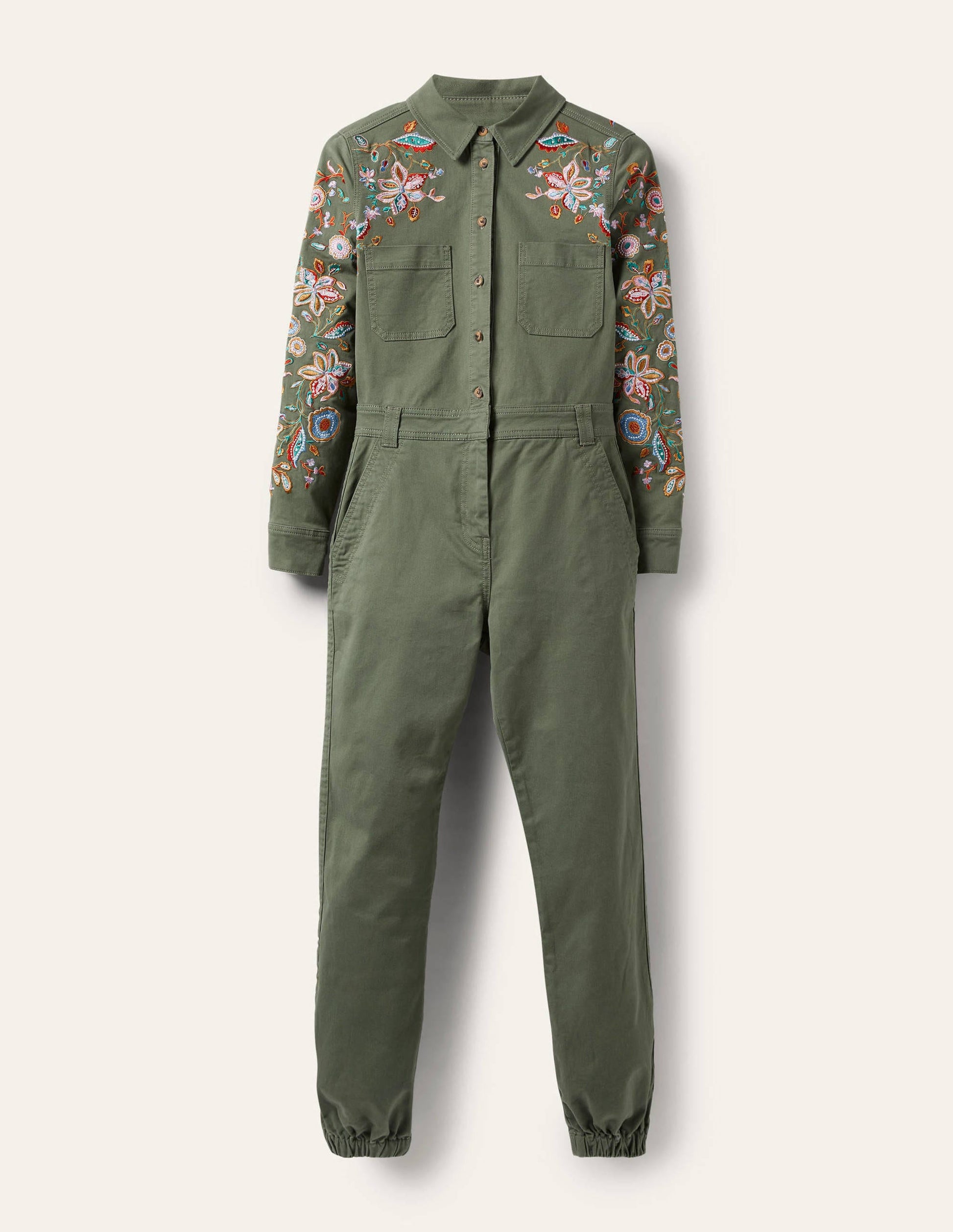 Carly Cotton Jumpsuit-Khaki Embroidered-5