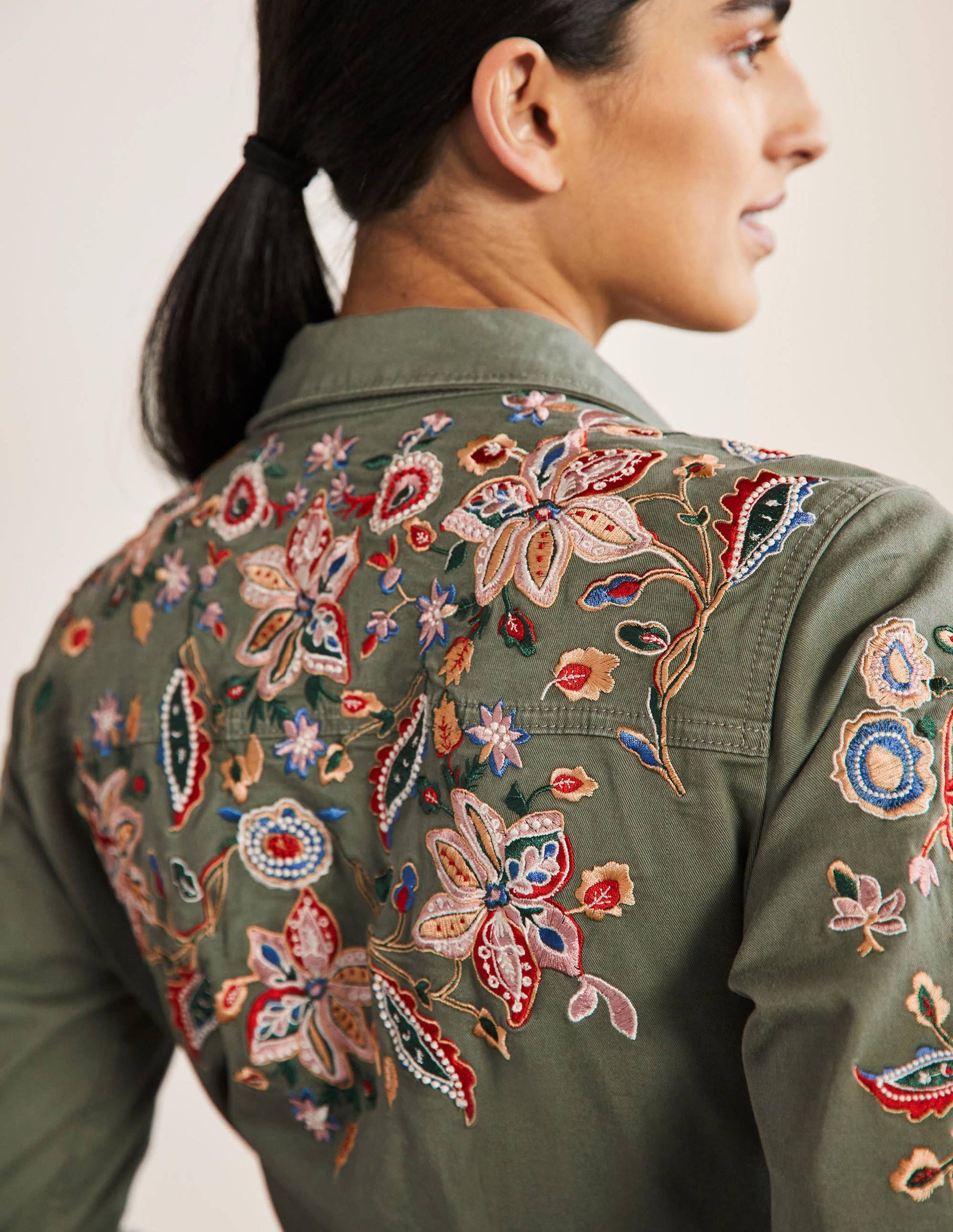 Carly Cotton Jumpsuit-Khaki Embroidered-2