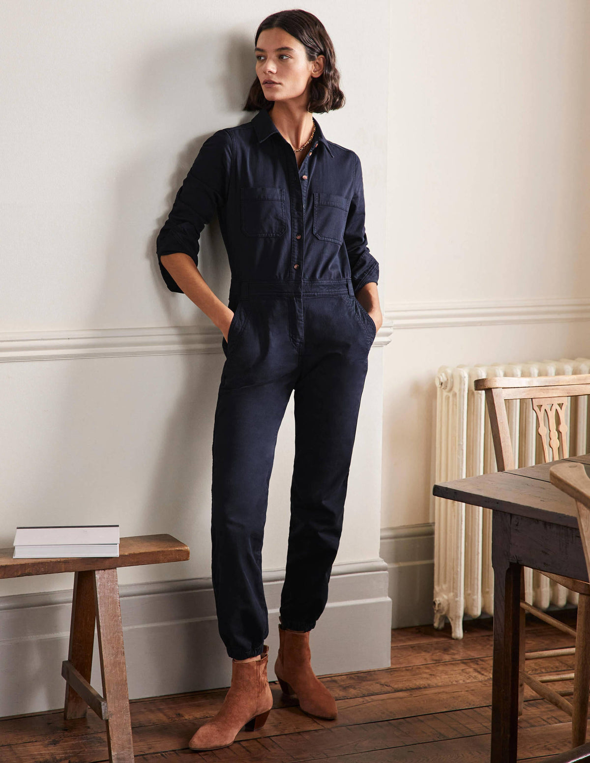 Carly Cotton Jumpsuit-Navy - Image 1