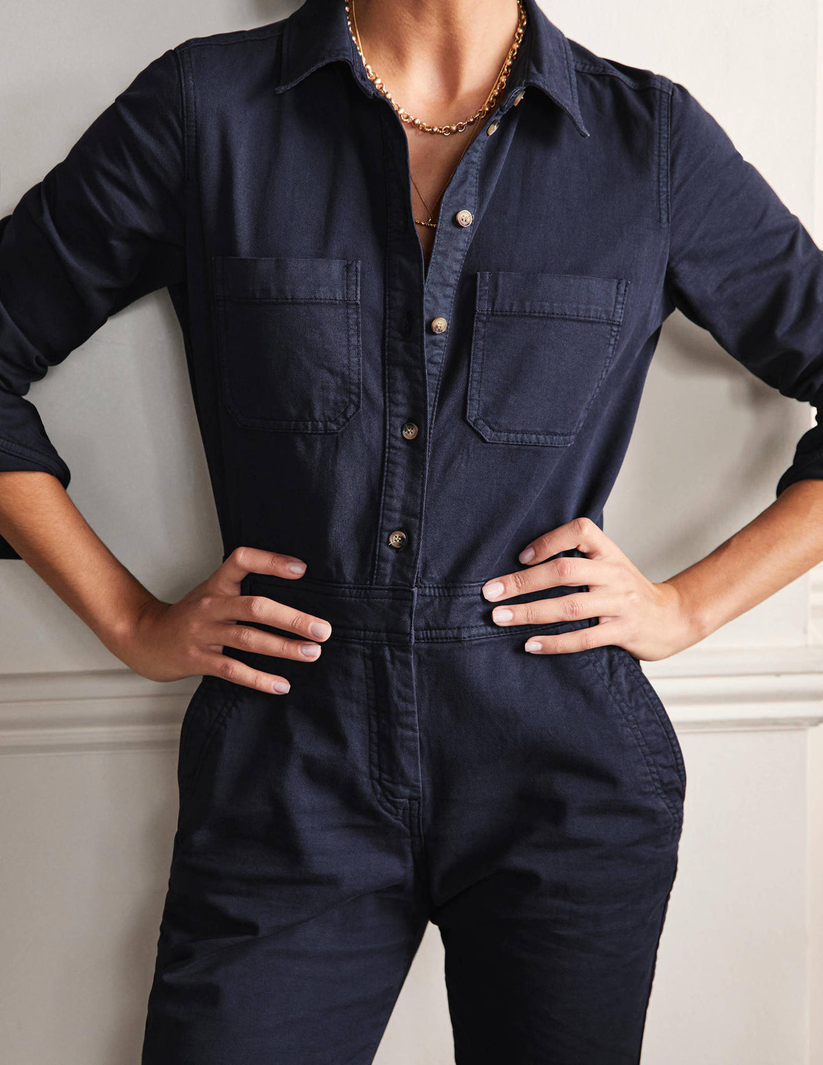 Carly Cotton Jumpsuit-Navy - Image 4