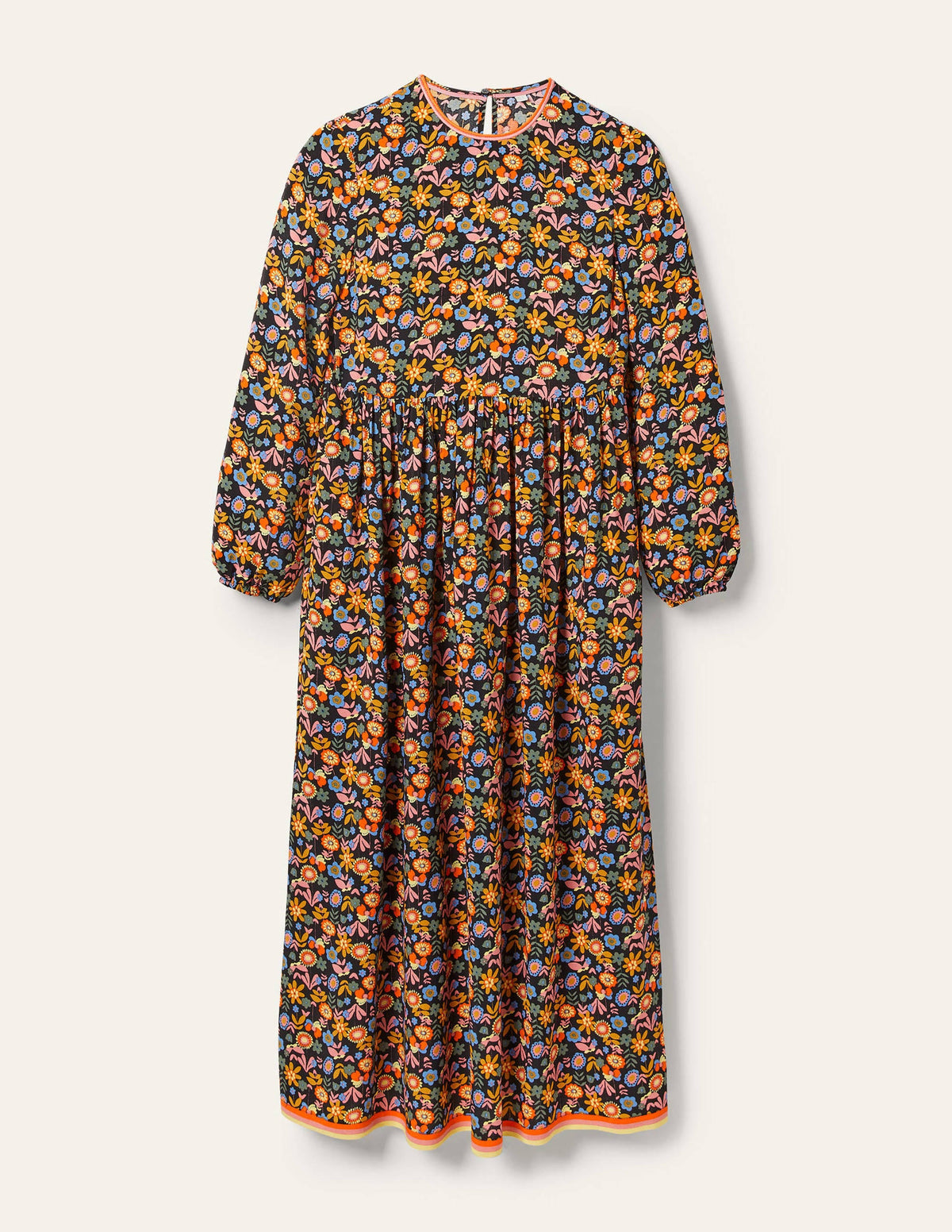Trim Detail Maxi Dress-Black, Multi Flora Bloom - Image 5
