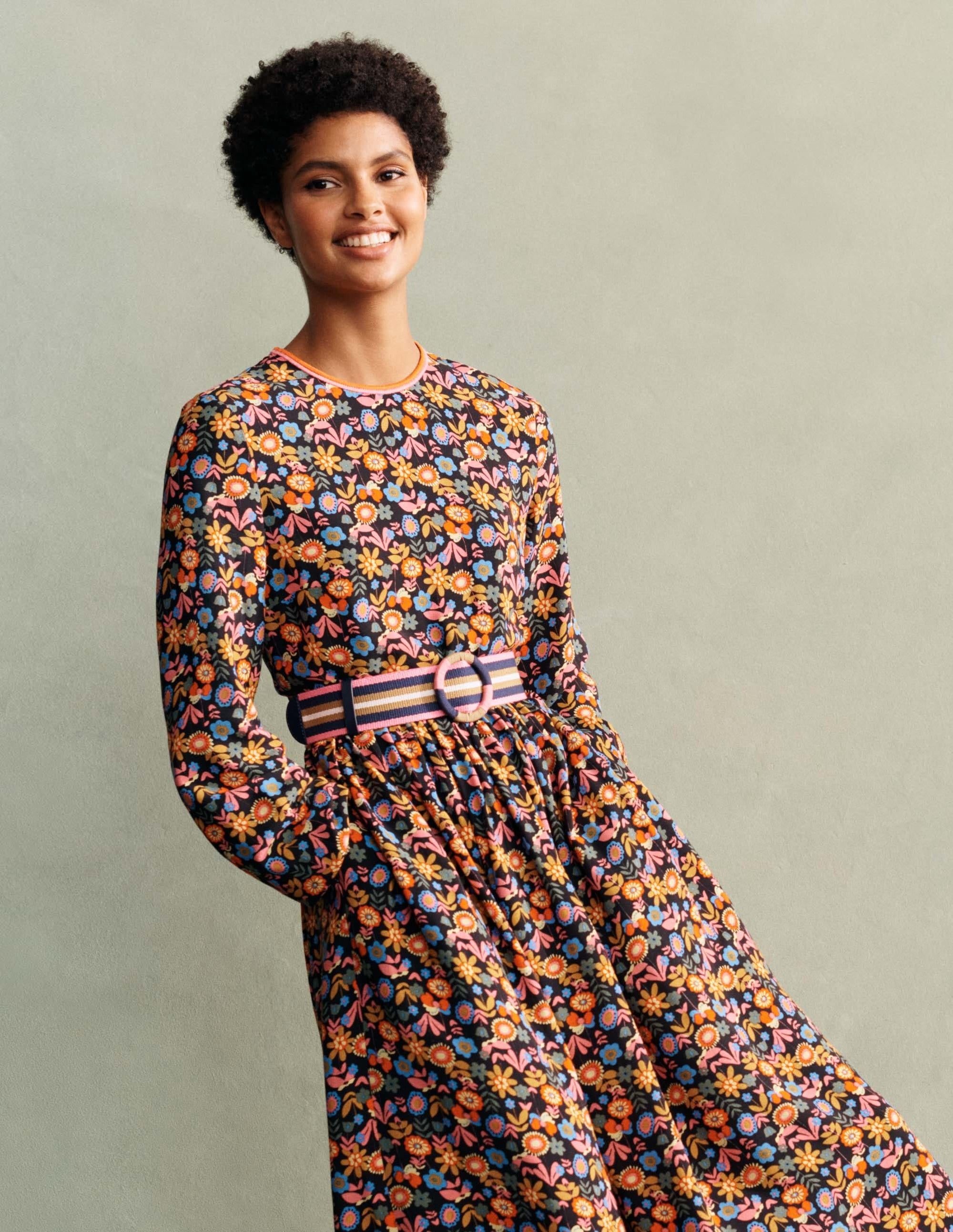 Trim Detail Maxi Dress-Black, Multi Flora Bloom - Image 6