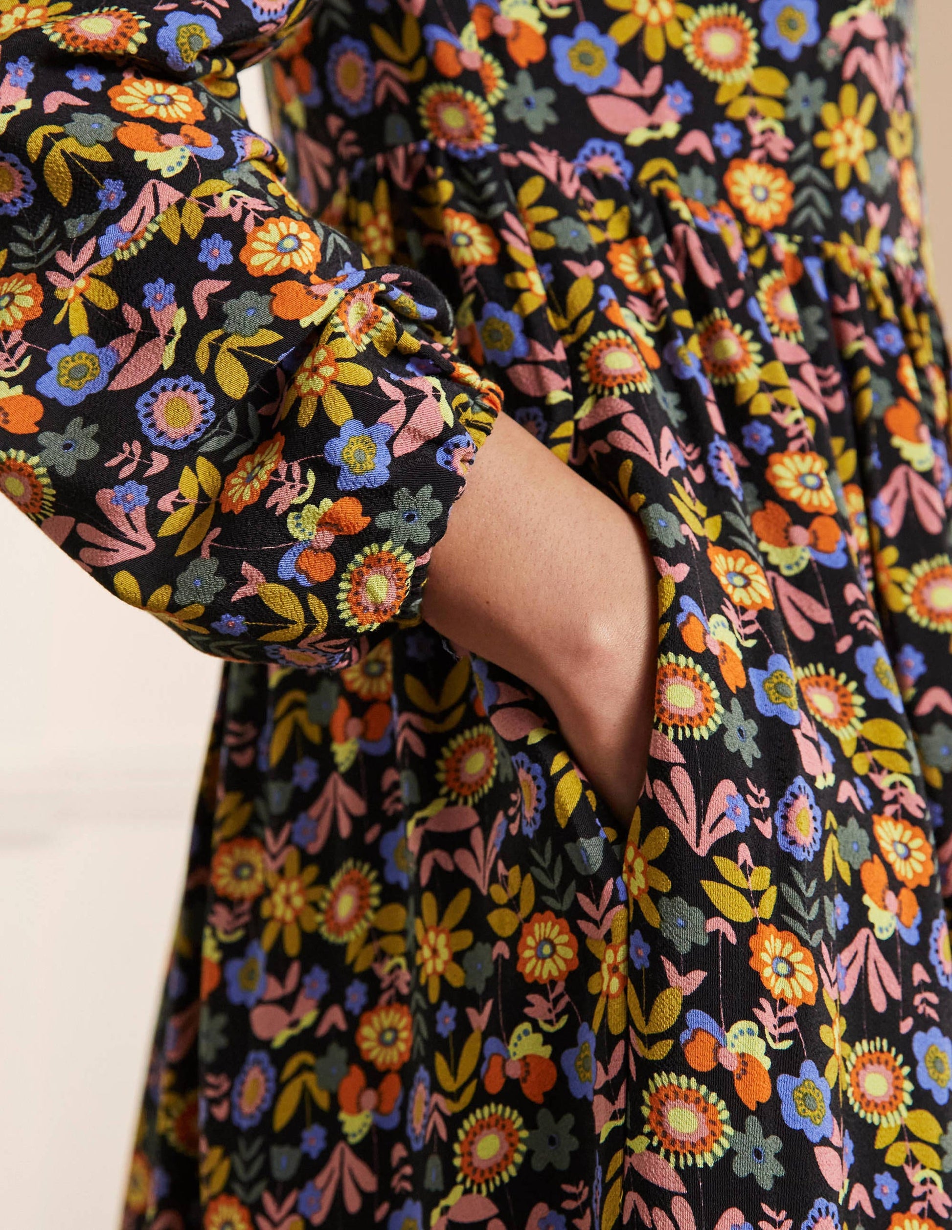 Trim Detail Maxi Dress-Black, Multi Flora Bloom-2