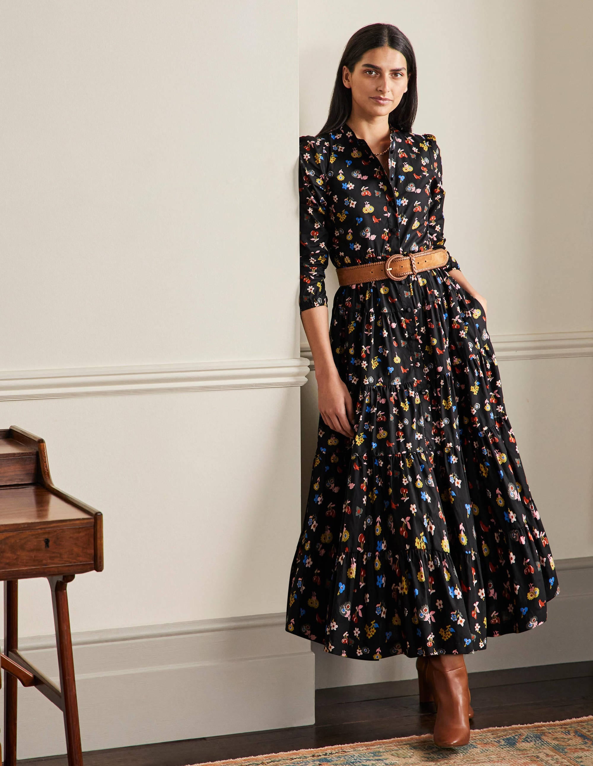 Multi Tiered Maxi Dress-Black, Woodland Bud - Image 1