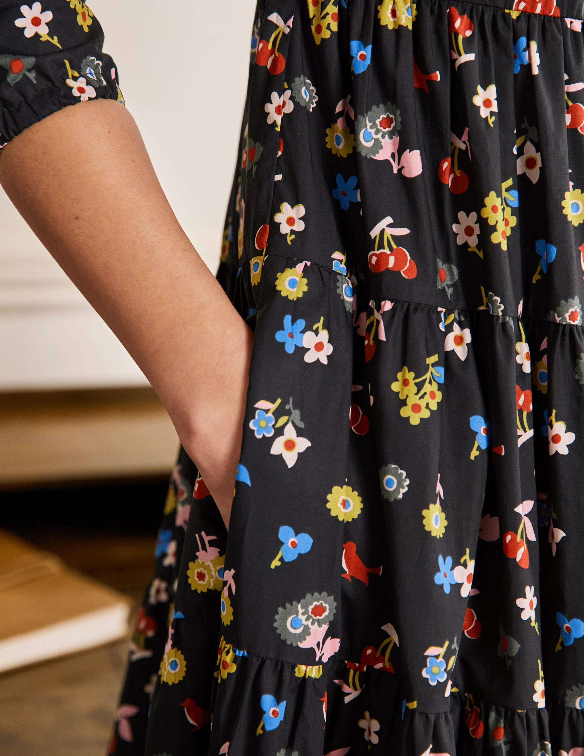 Multi Tiered Maxi Dress-Black, Woodland Bud - Image 2