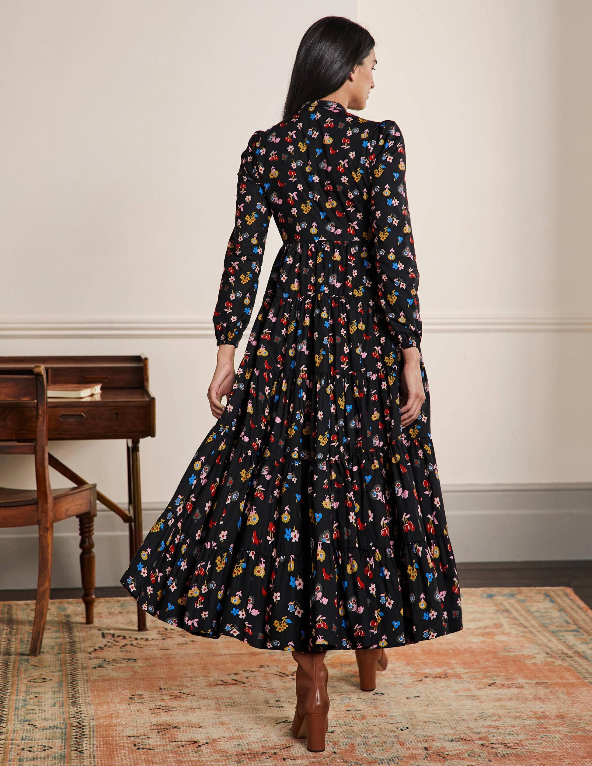 Multi Tiered Maxi Dress-Black, Woodland Bud-3