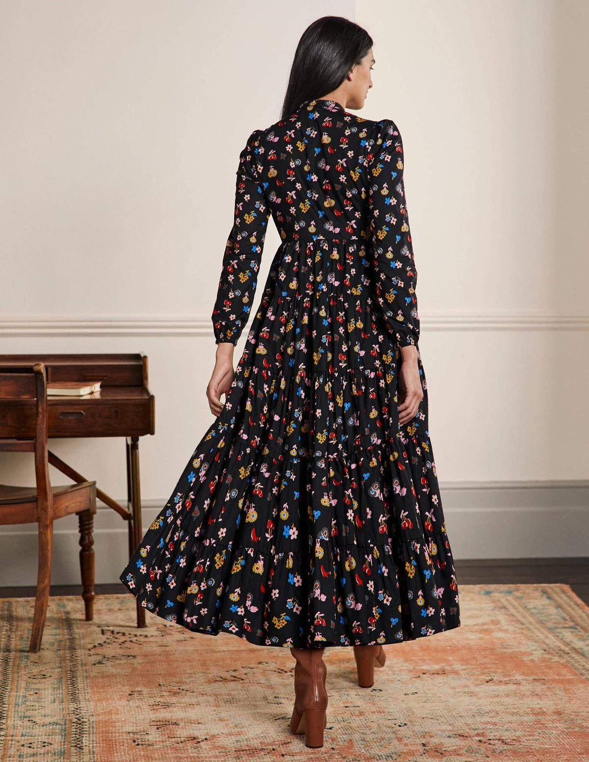 Multi Tiered Maxi Dress-Black, Woodland Bud - Image 3