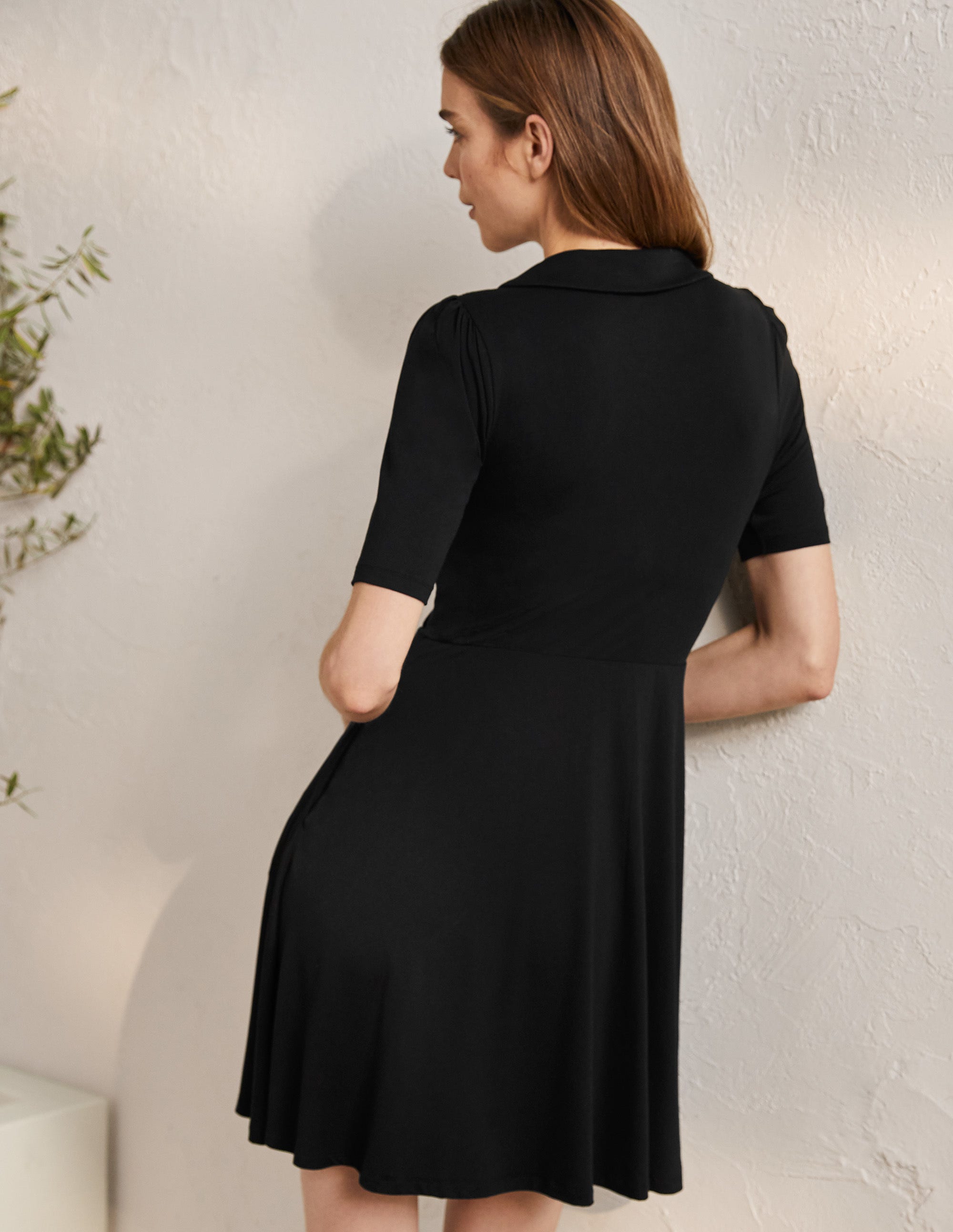 Fixed Wrap Jersey Dress-Black - Image 3