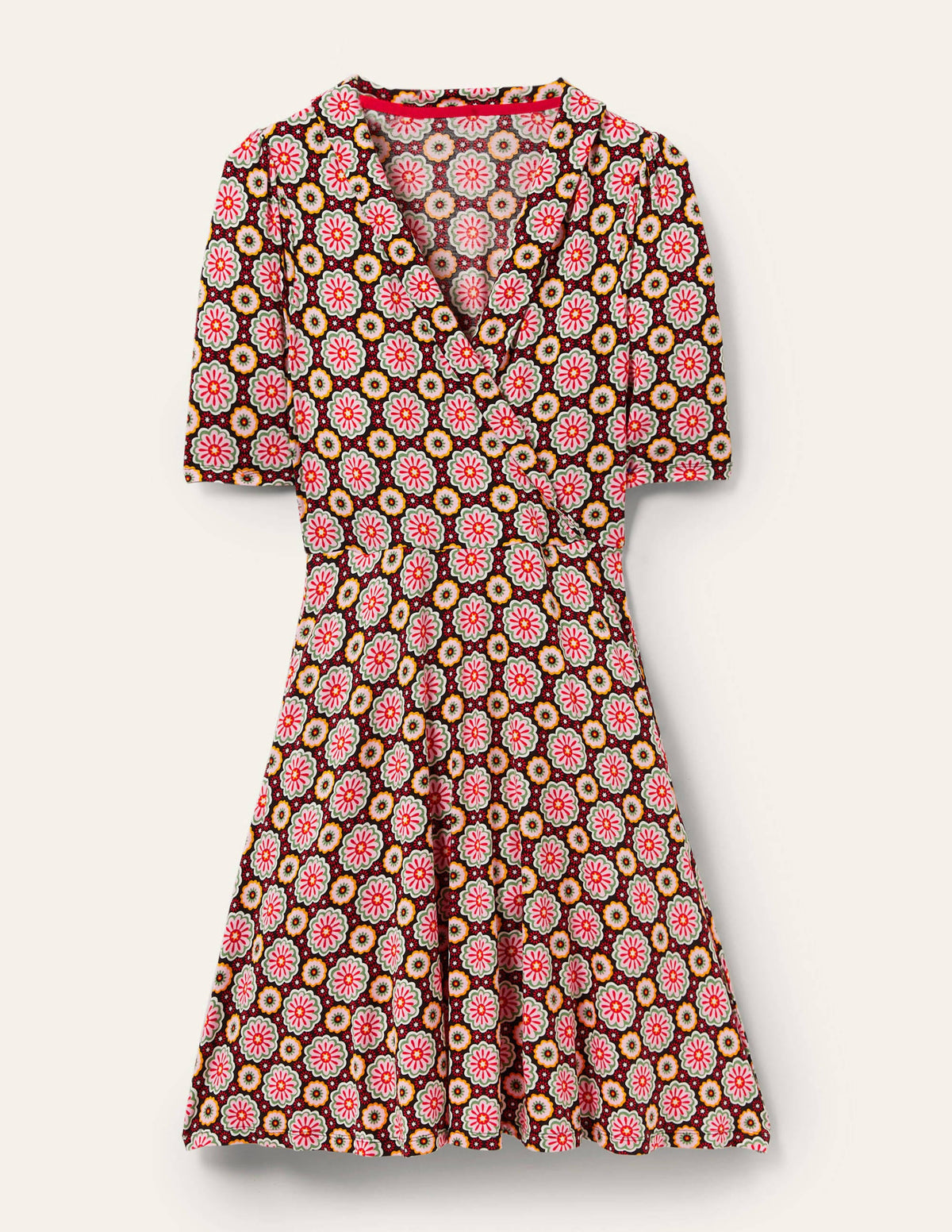 Fixed Wrap Jersey Dress-Black, Opulent Daisy-5