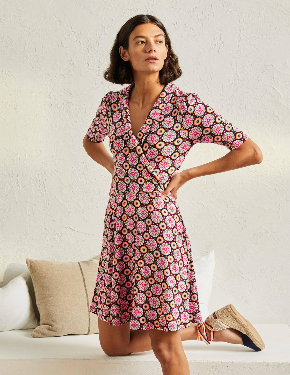 Fixed Wrap Jersey Dress-Black, Opulent Daisy - Image 1