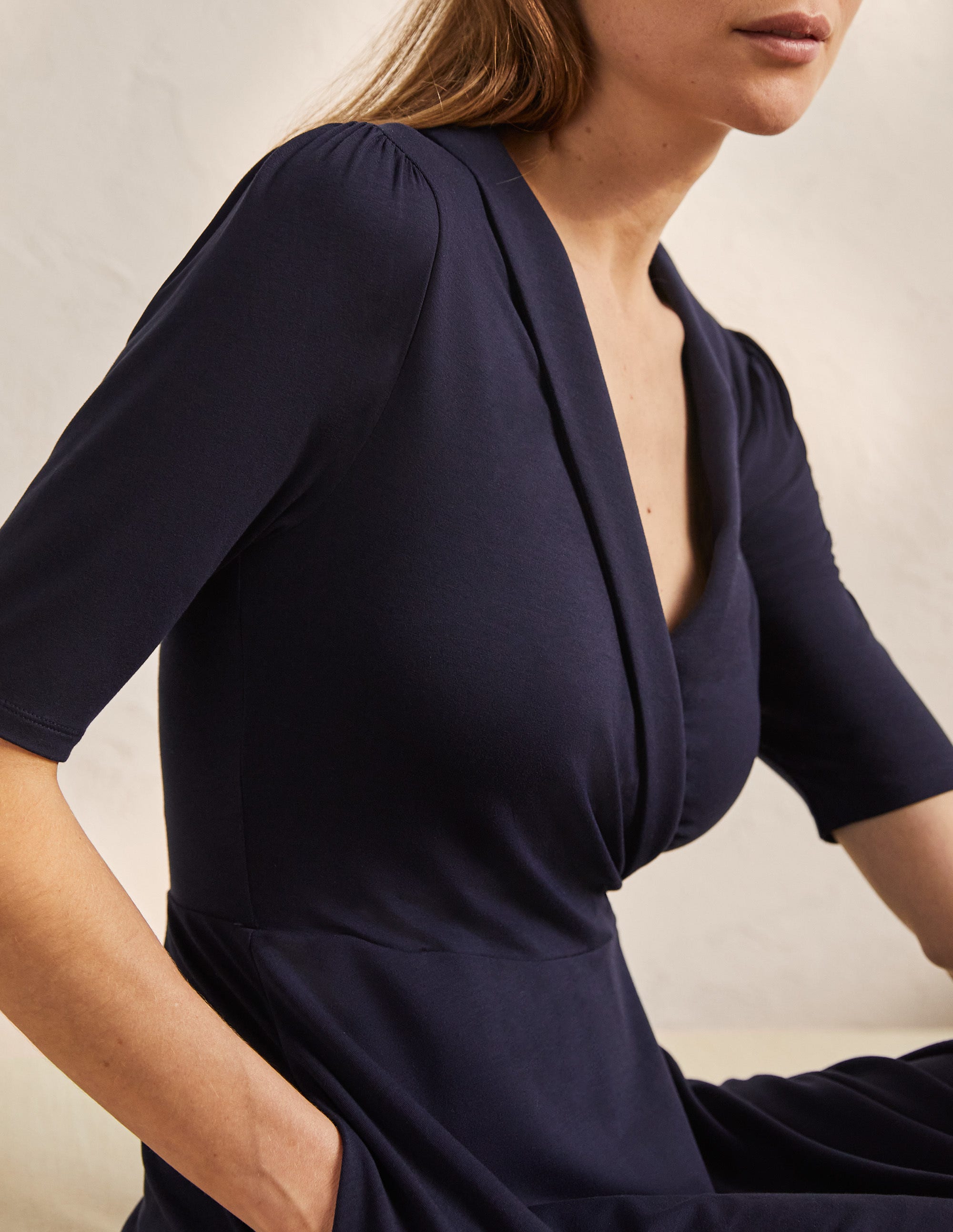 Fixed Wrap Jersey Dress-Navy - Image 2