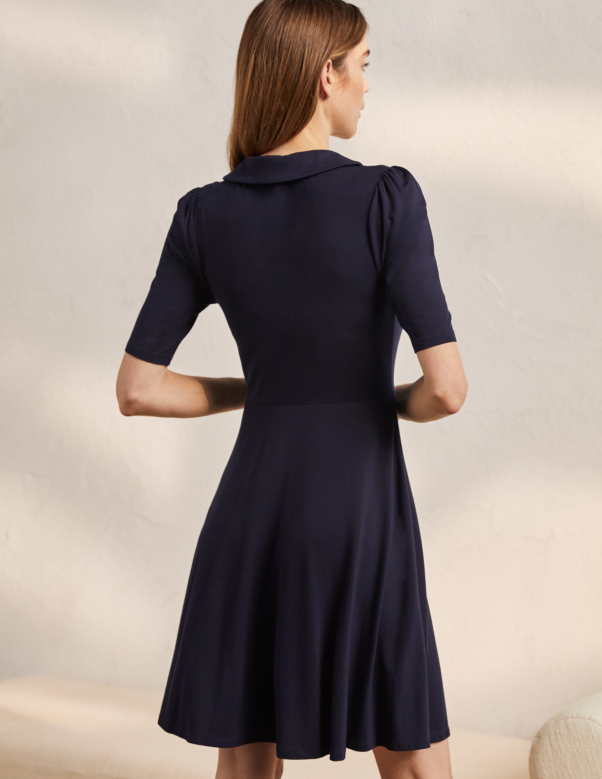 Fixed Wrap Jersey Dress-Navy - Image 3