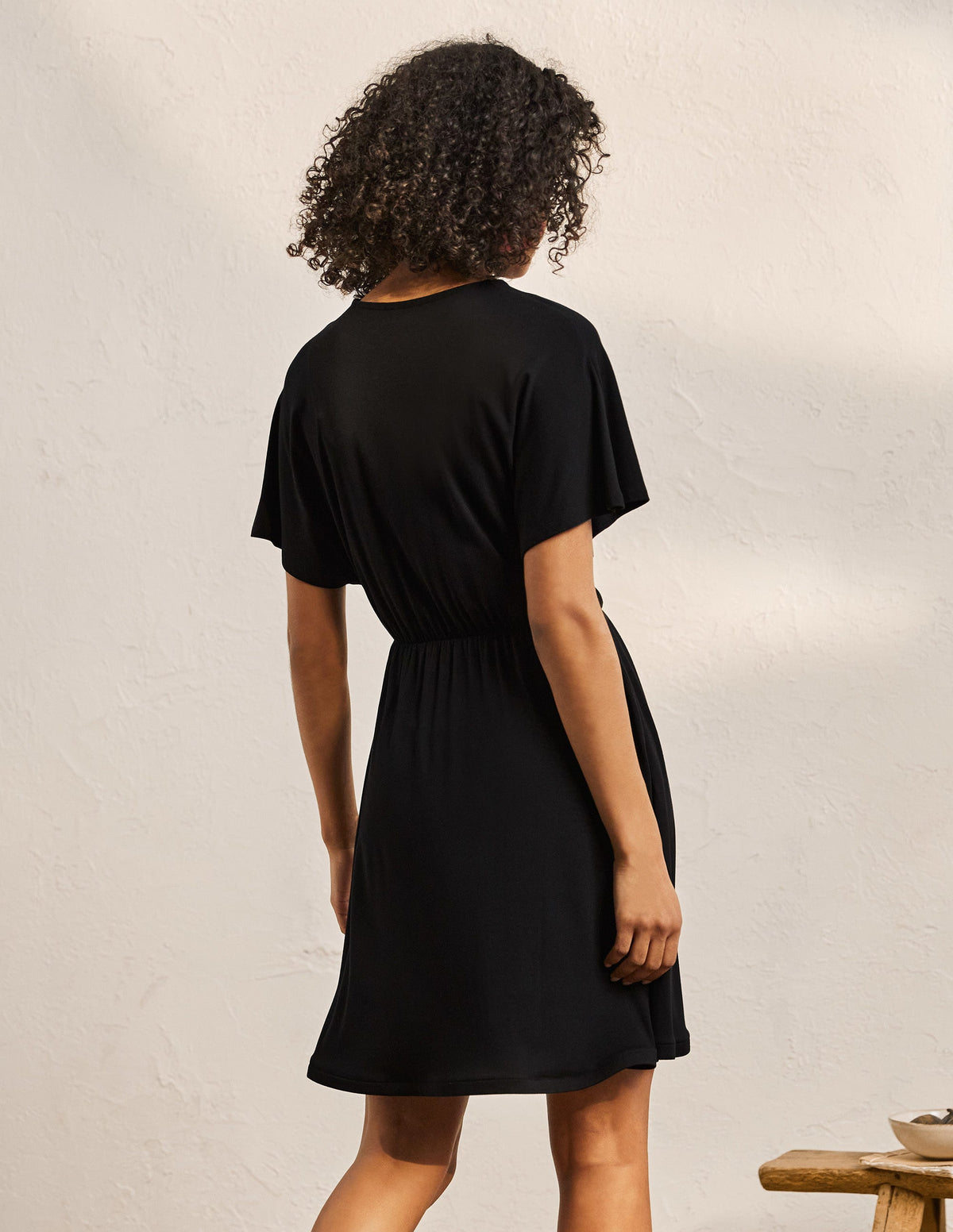 Flutter Sleeve Jersey Dress-Black-3