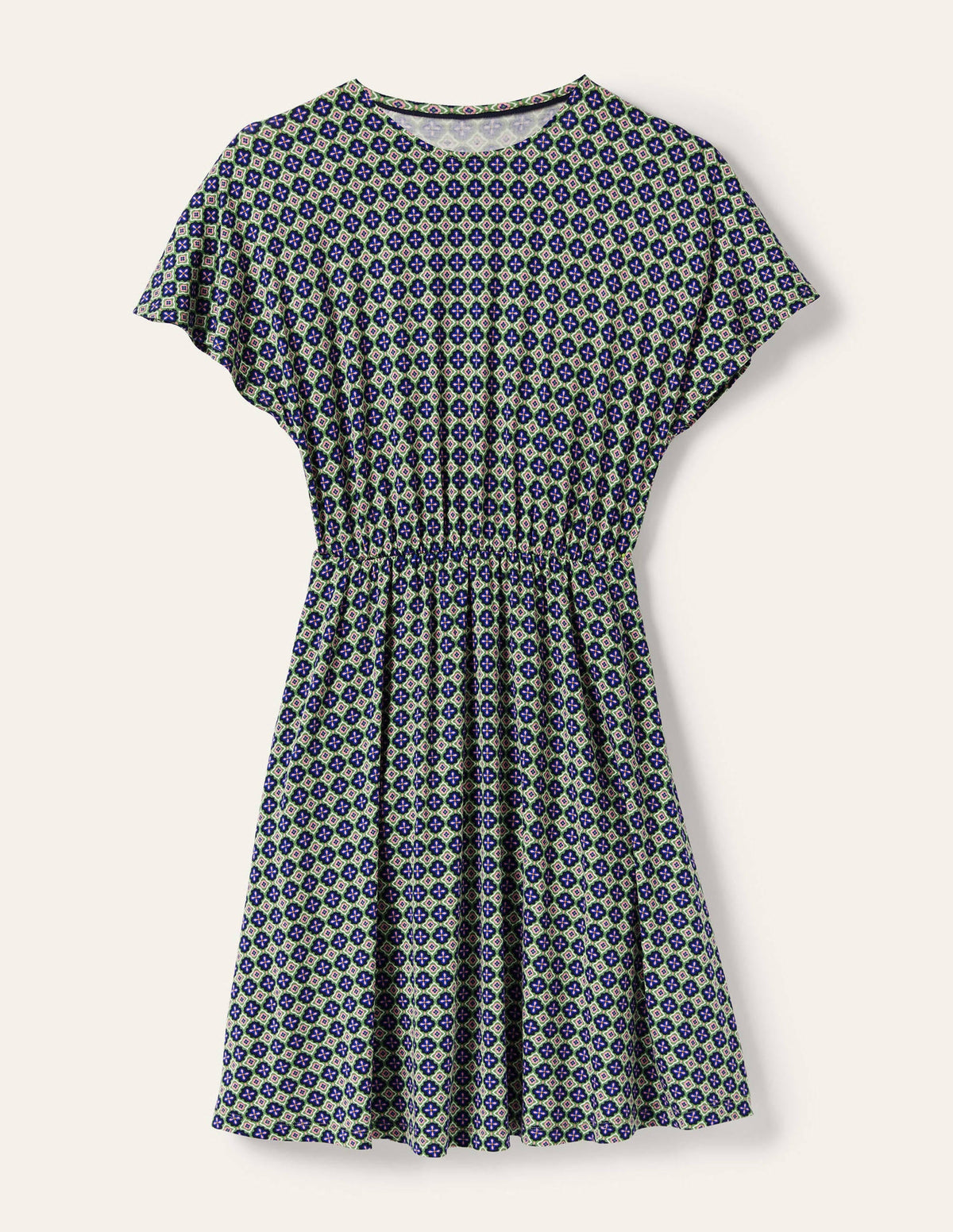 Flutter Sleeve Jersey Dress-English Ivy, Moroccan Diamond-5