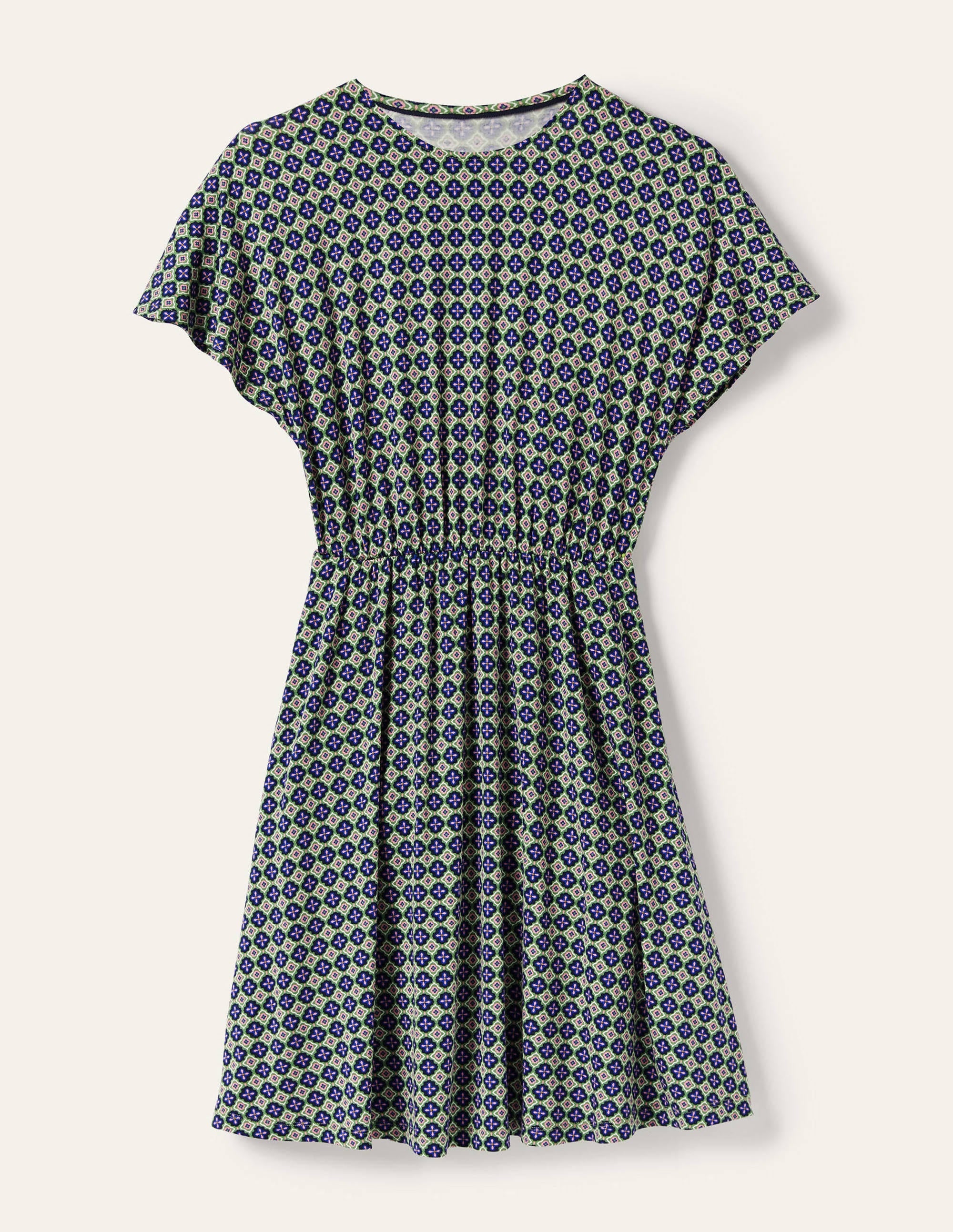 Flutter Sleeve Jersey Dress-English Ivy, Moroccan Diamond - Image 5