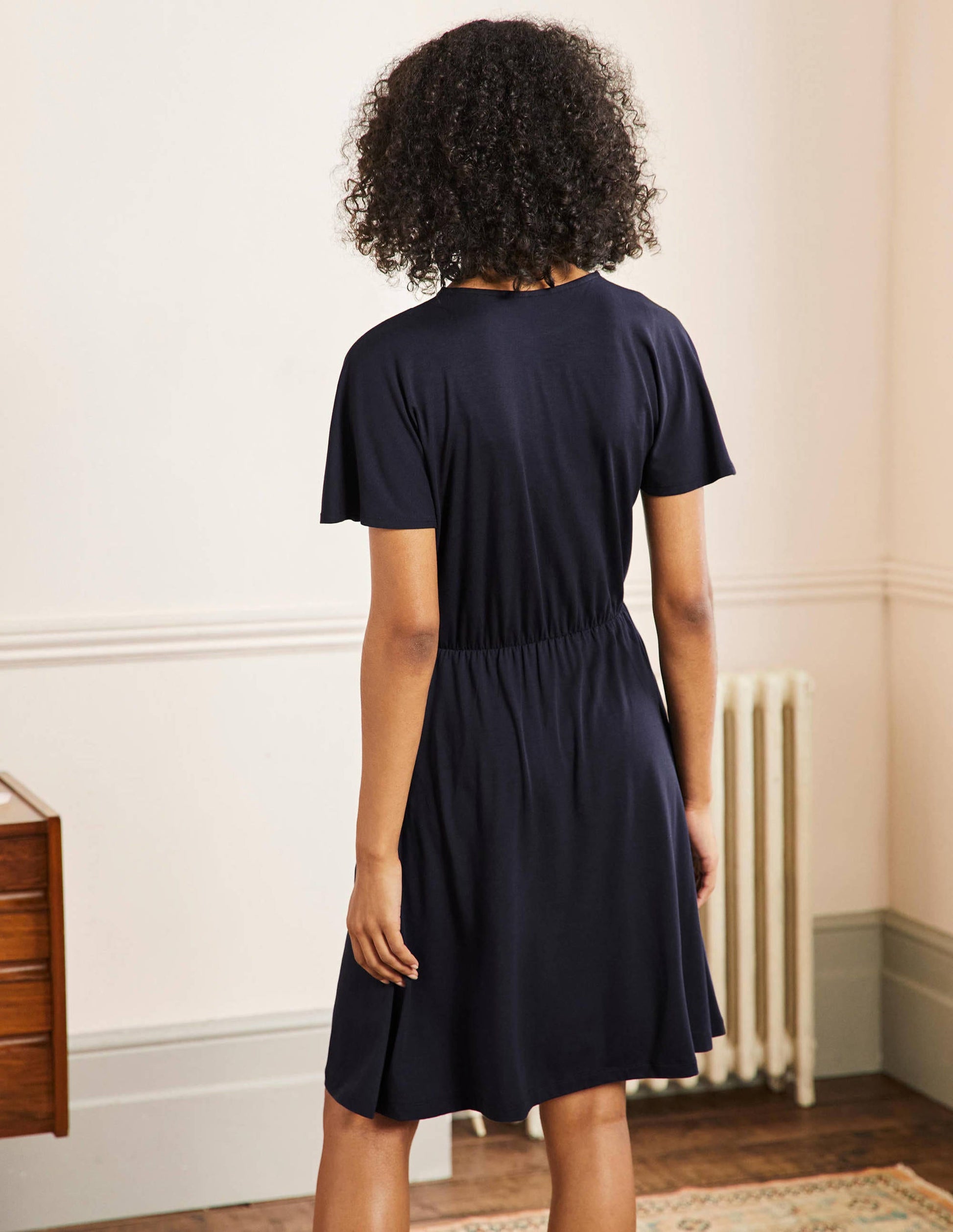 Flutter Sleeve Jersey Dress-Navy-3