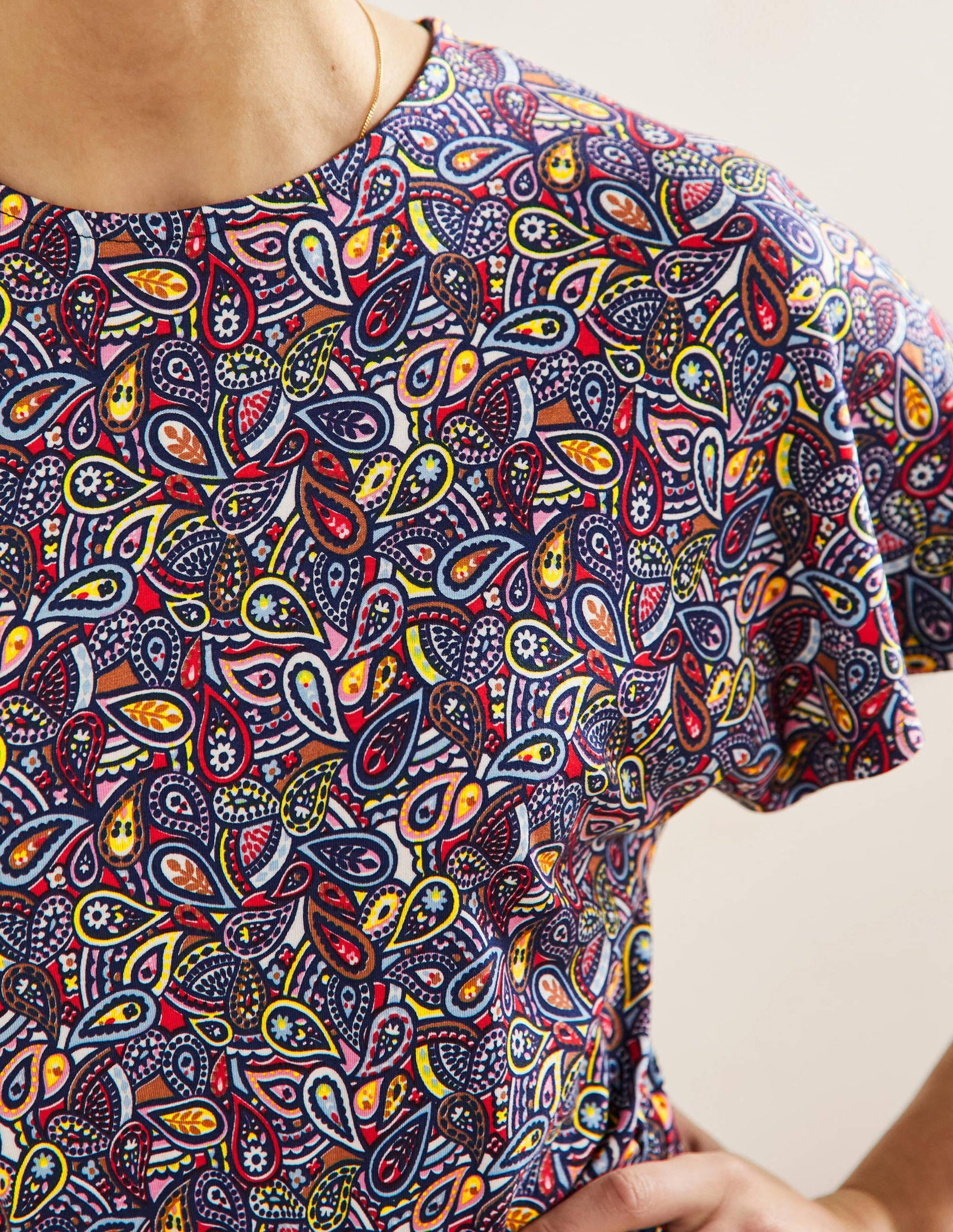Flutter Sleeve Jersey Dress-Navy Paisley Blush-3