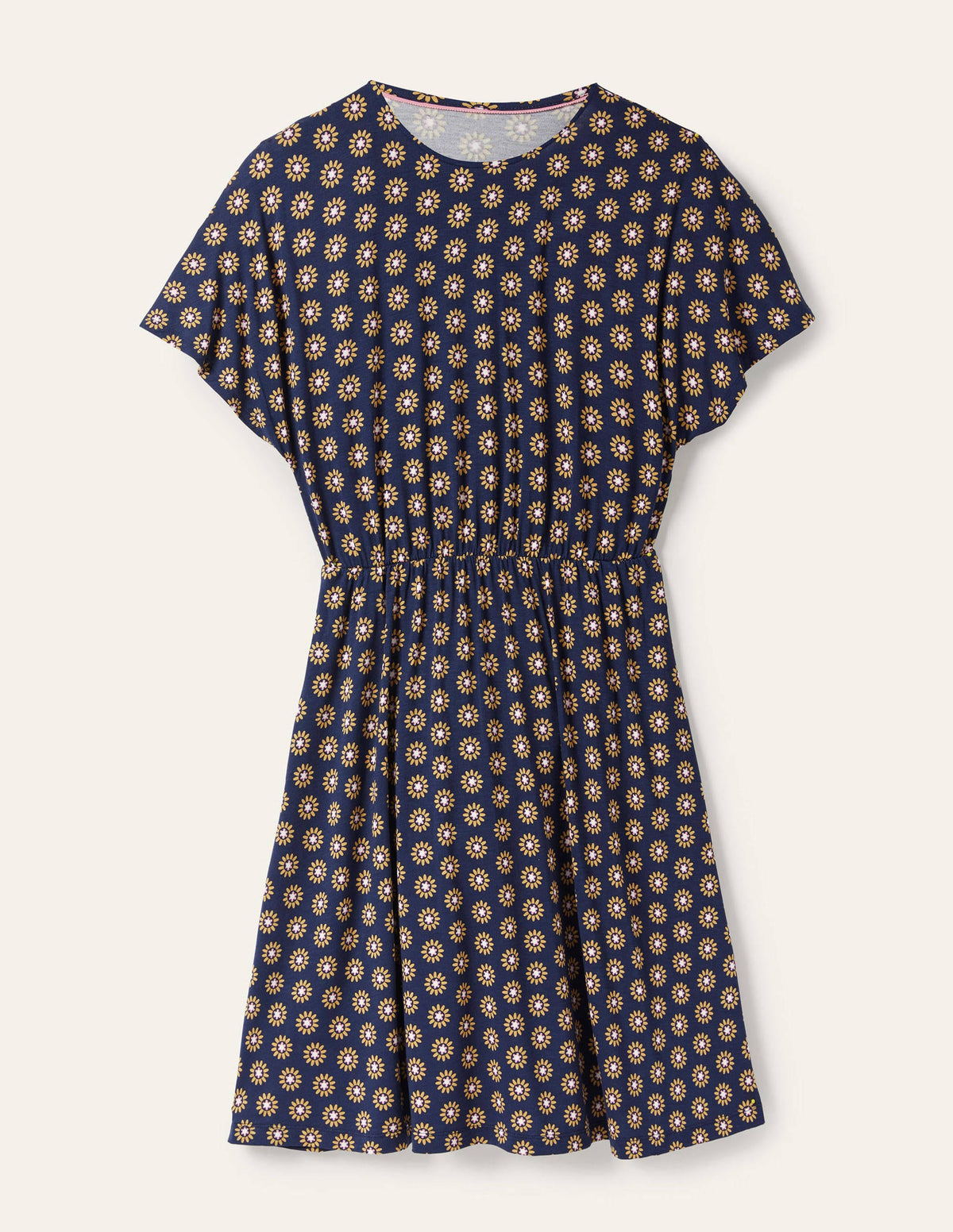 Flutter Sleeve Jersey Dress-French Navy, Daisy Stamp-5