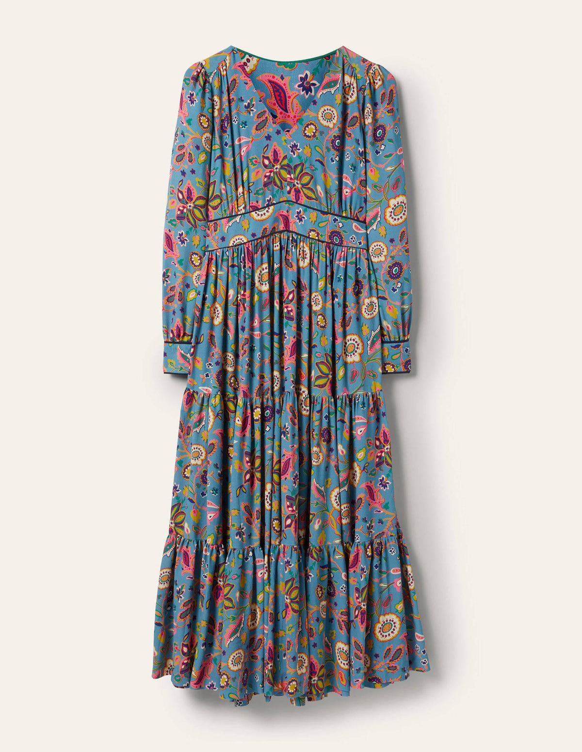V-Neck Tiered Midi Dress-Dusty Blue, Opulent Paradise-5