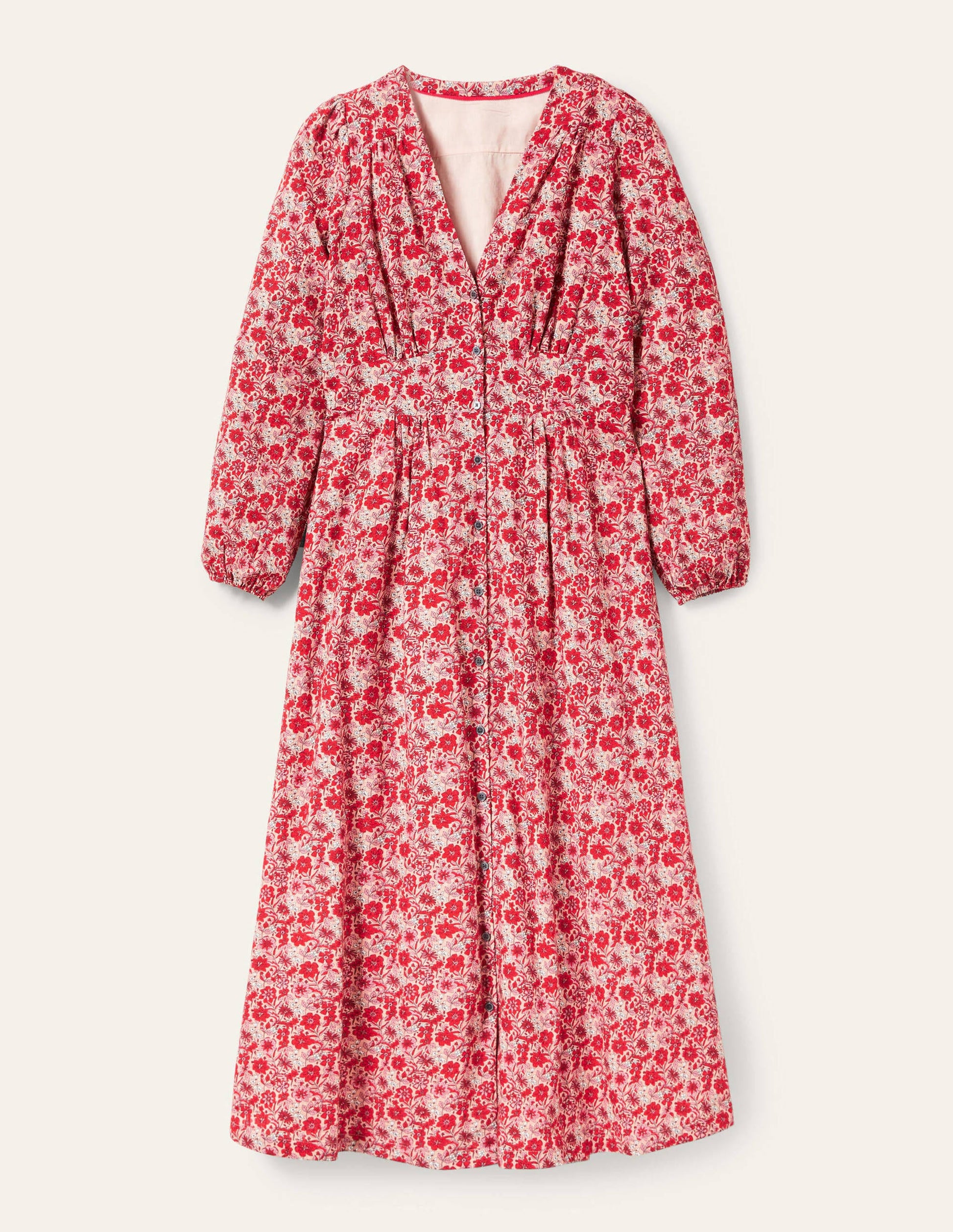 Button Through Maxi Tea Dress-Red, Floret Bloom-5
