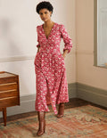 Button Through Maxi Tea Dress-Red, Floret Bloom