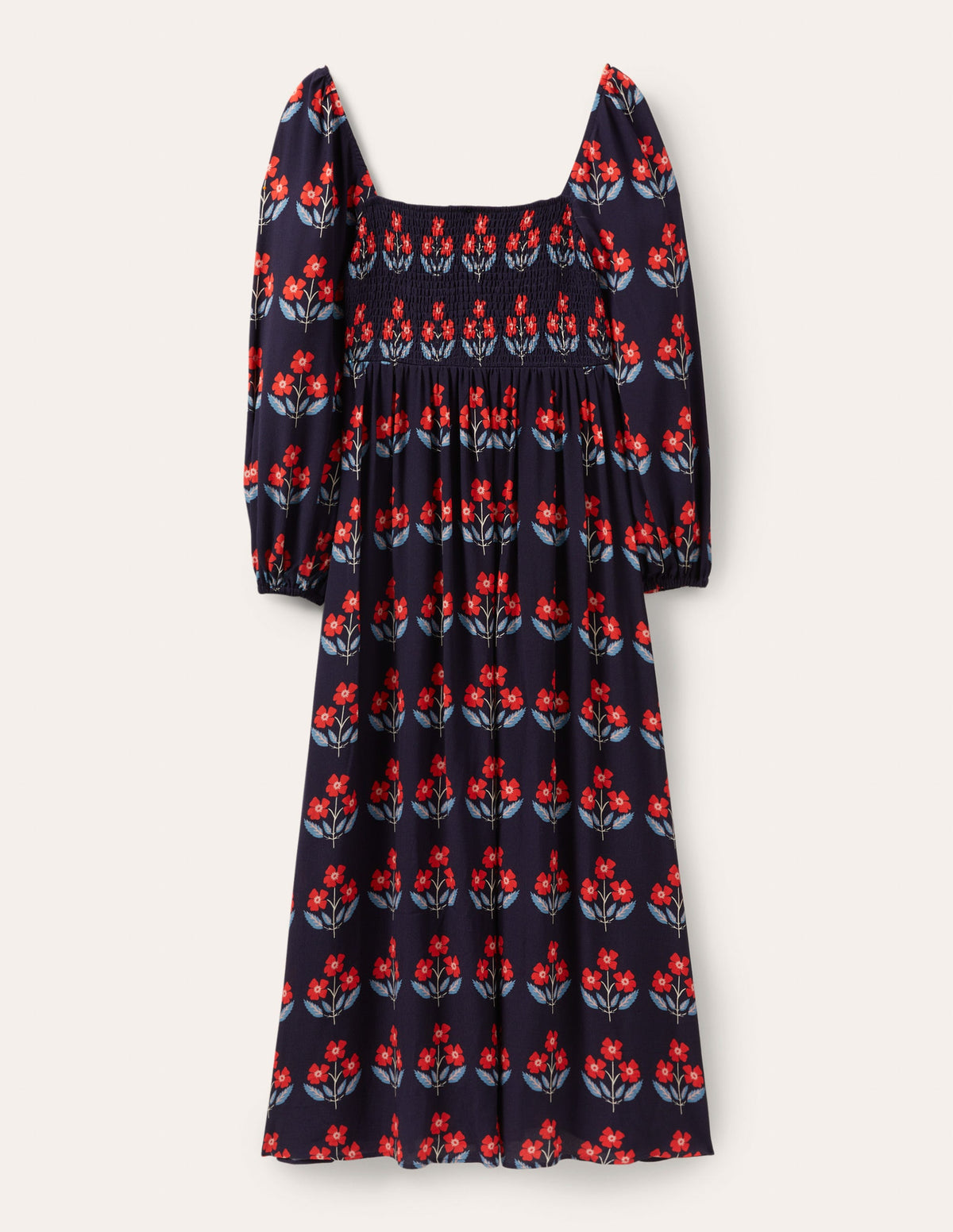 Square Neck Smocked Maxi Dress-French Navy, Blossoming Bud-4