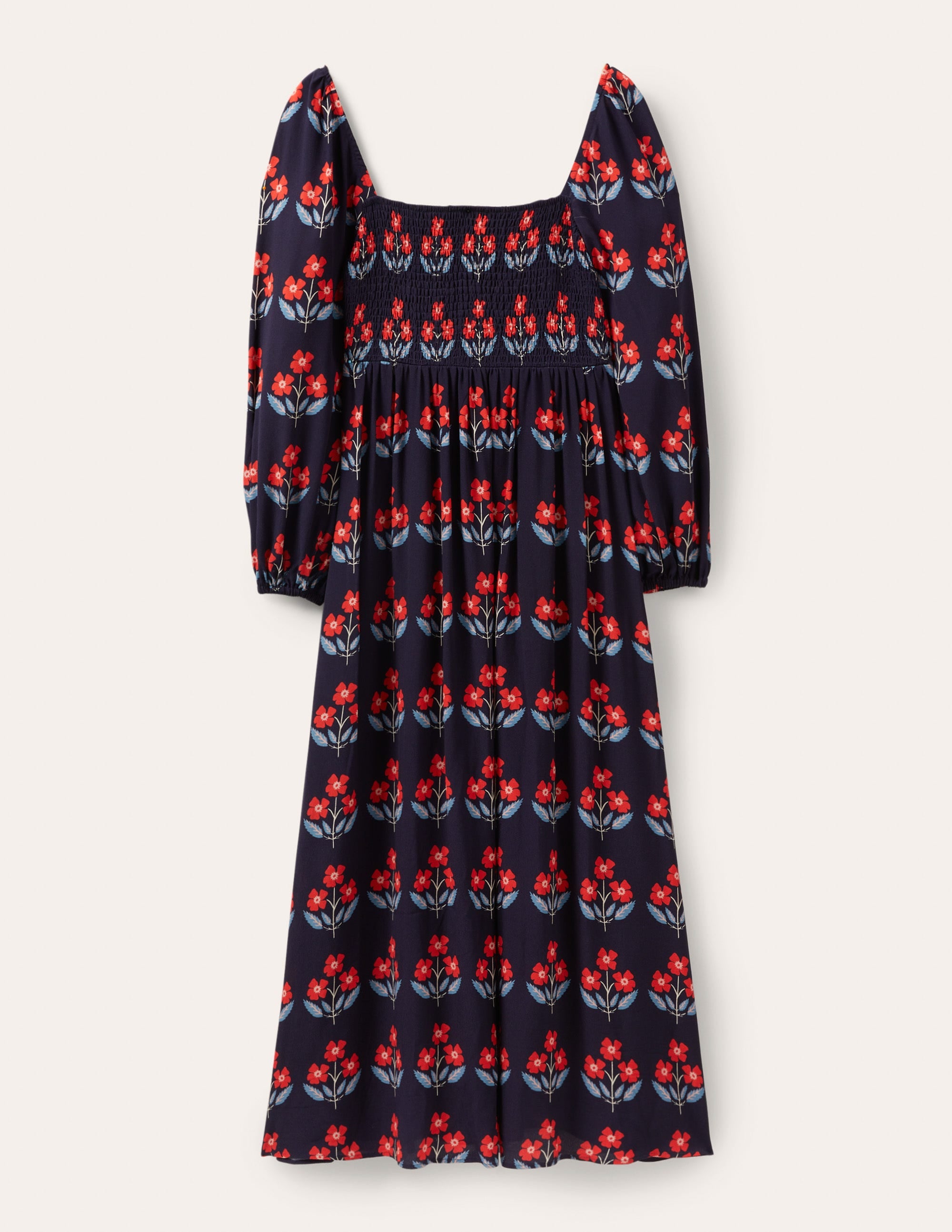 Square Neck Smocked Maxi Dress-French Navy, Blossoming Bud - Image 4