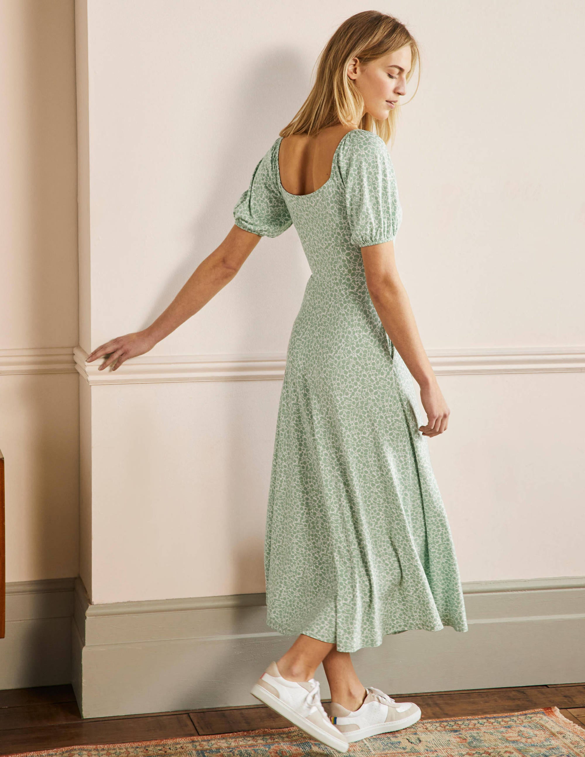 Square Neck Jersey Maxi Dress-Zephyr Green, Flora Sprig - Image 3