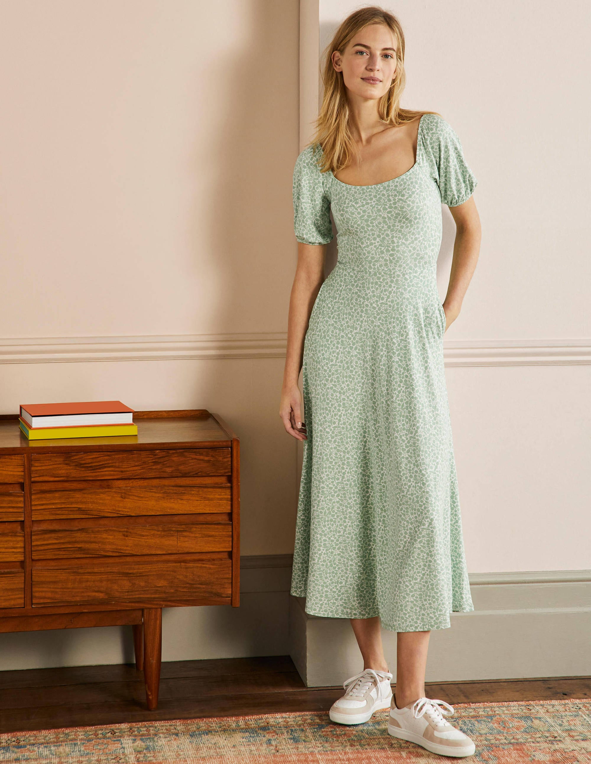 Square Neck Jersey Maxi Dress-Zephyr Green, Flora Sprig - Image 4